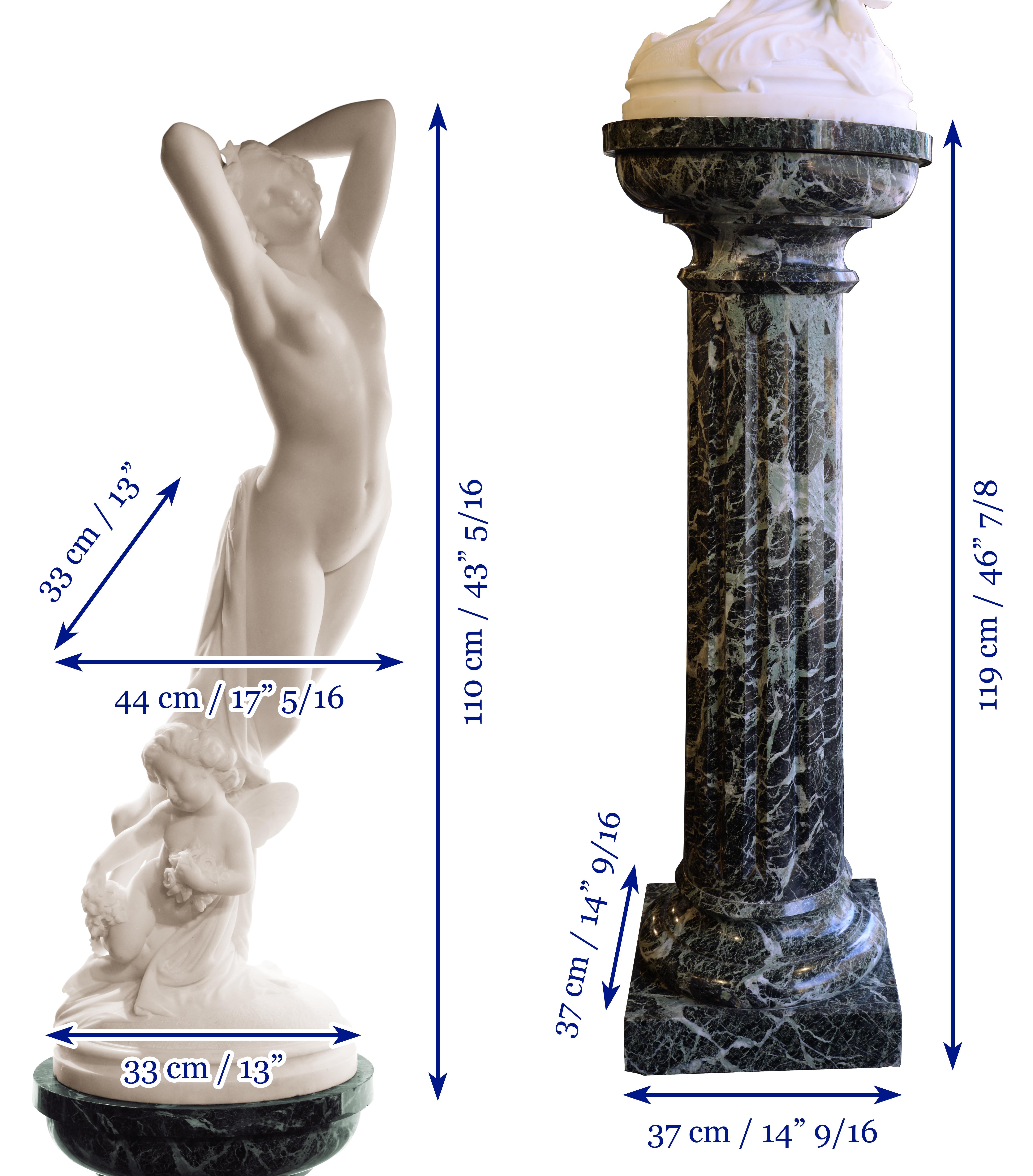 Marble Sculpture and Its Original Column, 19th Century For Sale 12