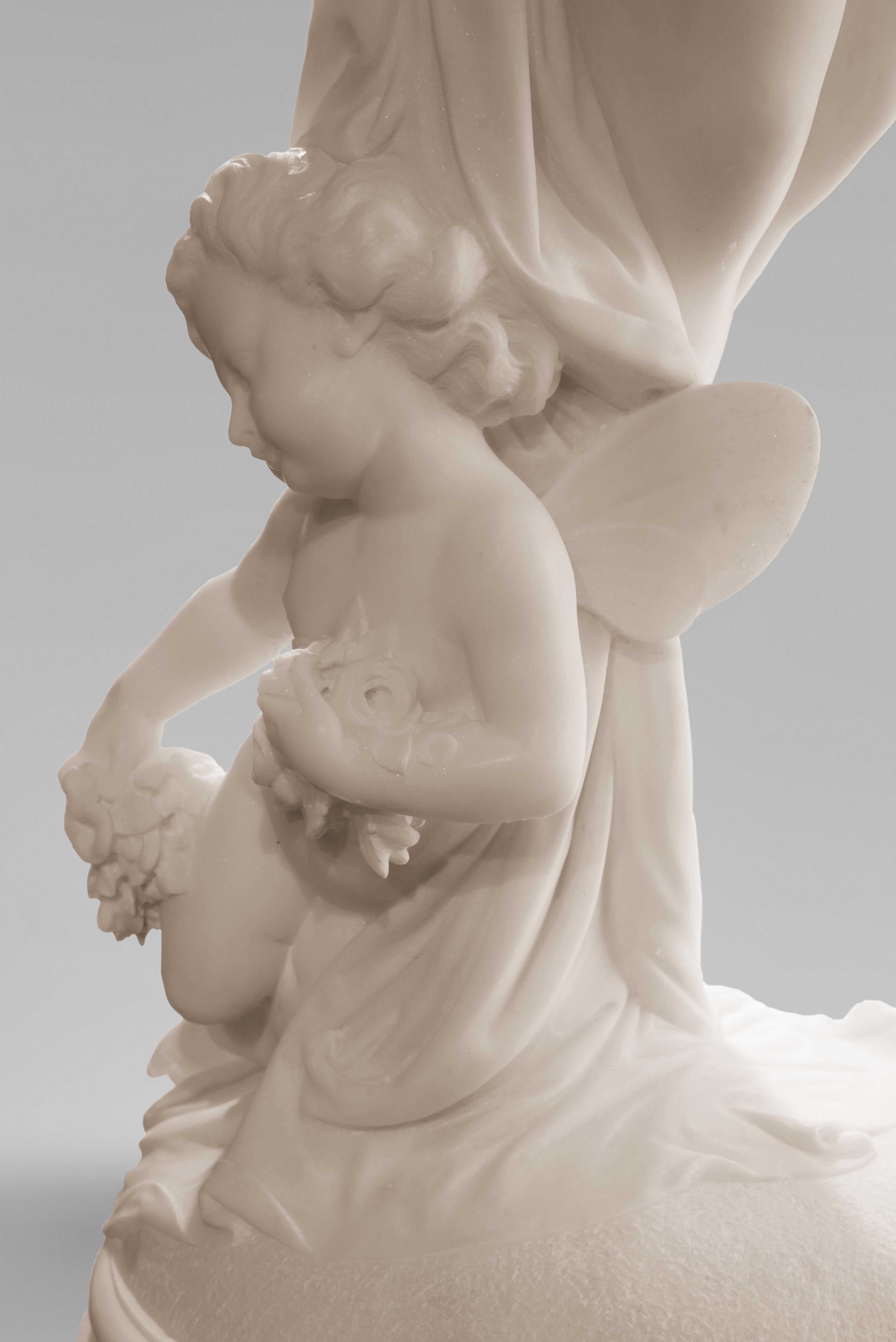 Scultura in marmo e colonna originale, XIX secolo in vendita 1
