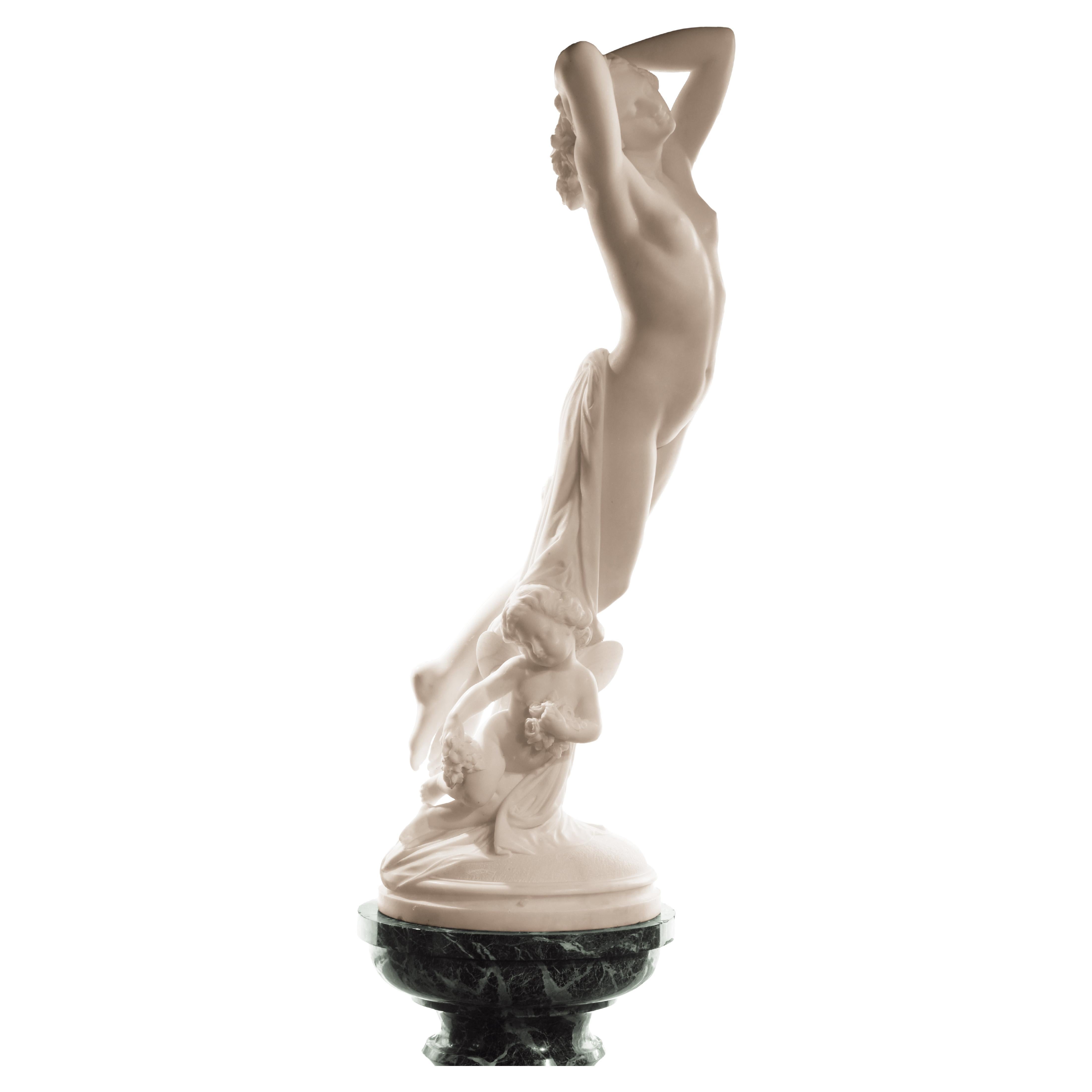 Marble Sculpture and Its Original Column, 19th Century For Sale