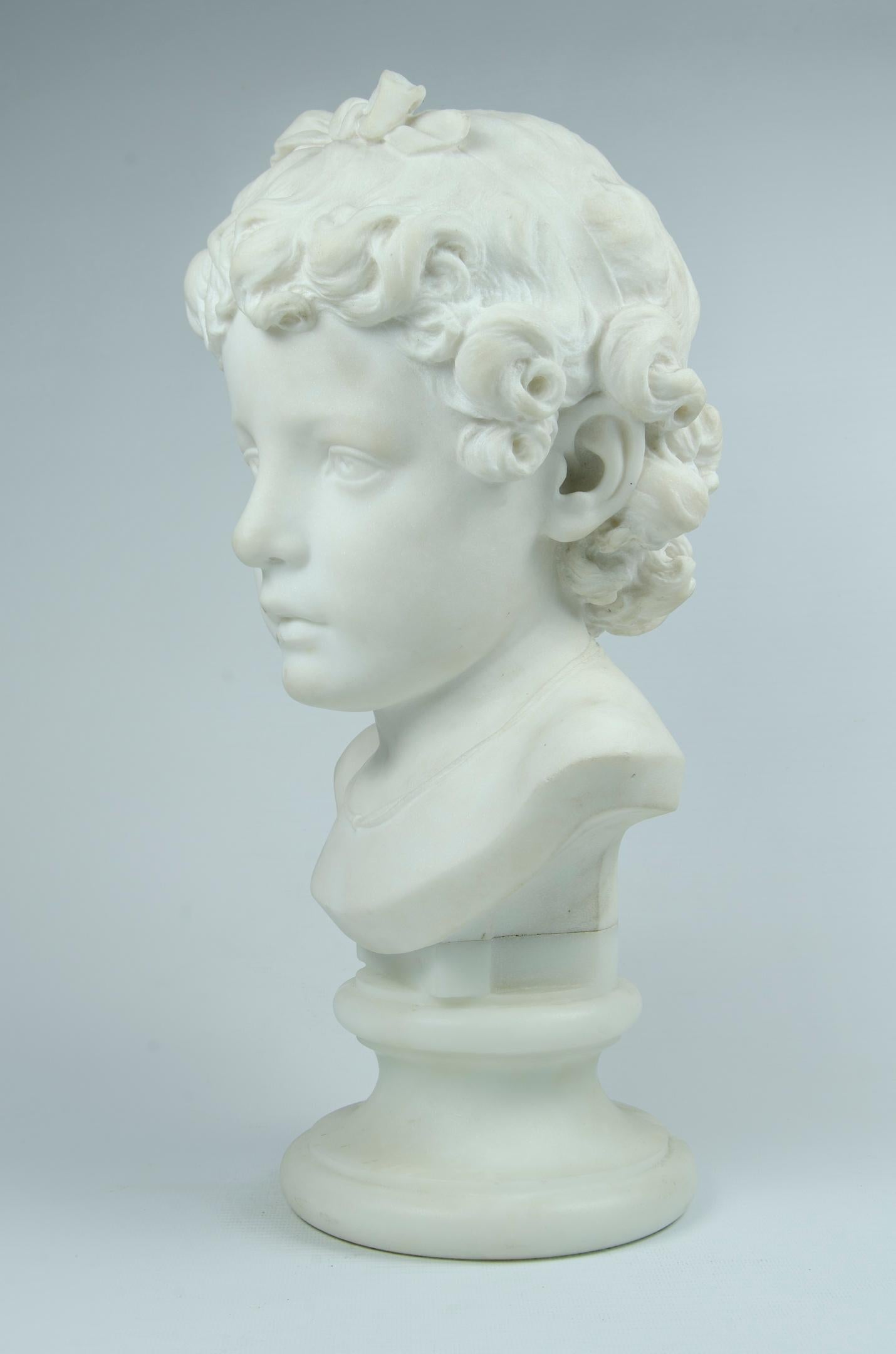 Italian Marble Sculpture 'Bust of a Child' F. Gerth For Sale