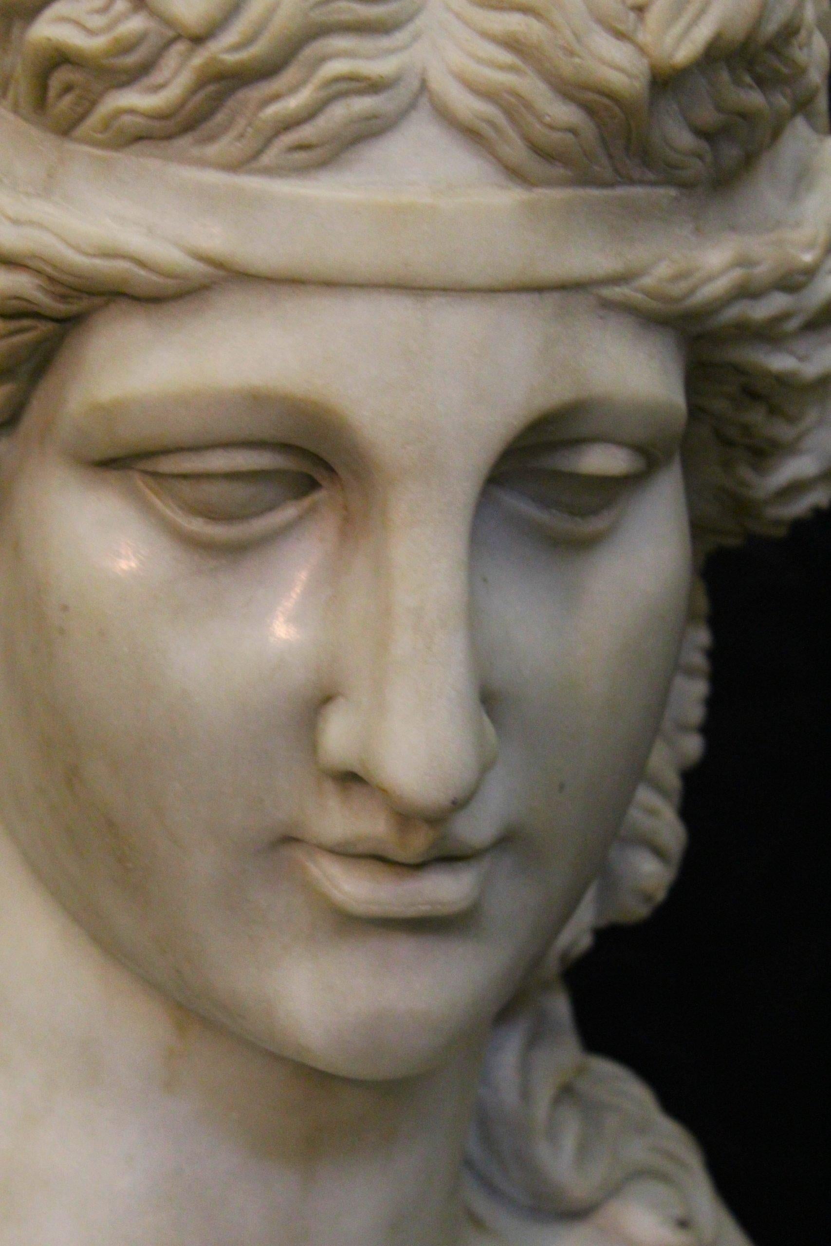 Italian Marble sculpture bust of Dionysius, Bust in Carrara marble, marble sculpture For Sale