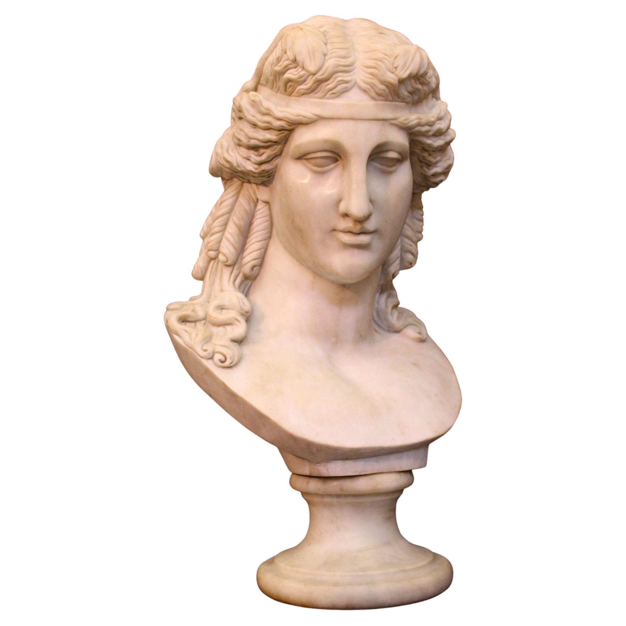 Marble sculpture bust of Dionysius, Bust in Carrara marble, marble sculpture For Sale