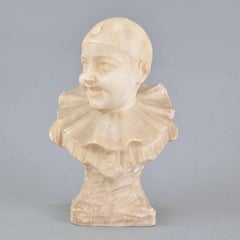 Marble Sculpture Buste of a Boy in a Costume of Pierrot Signed