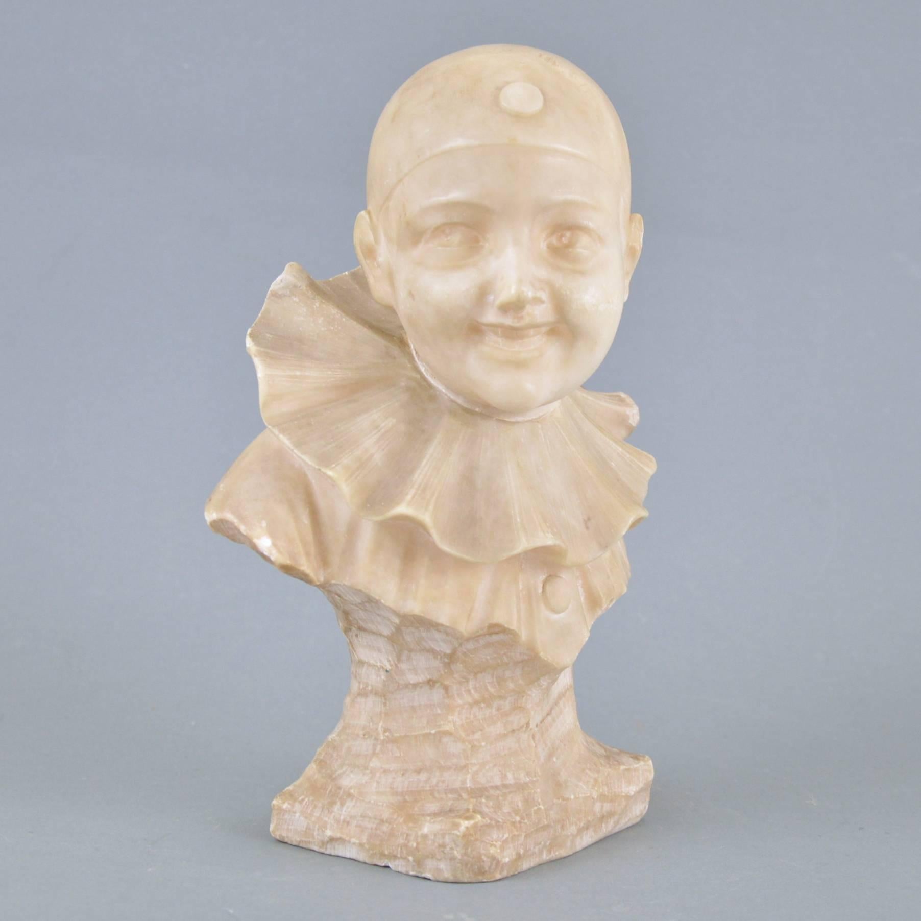 19th Century Marble Sculpture Buste of a Boy in a Costume of Pierrot Signed For Sale