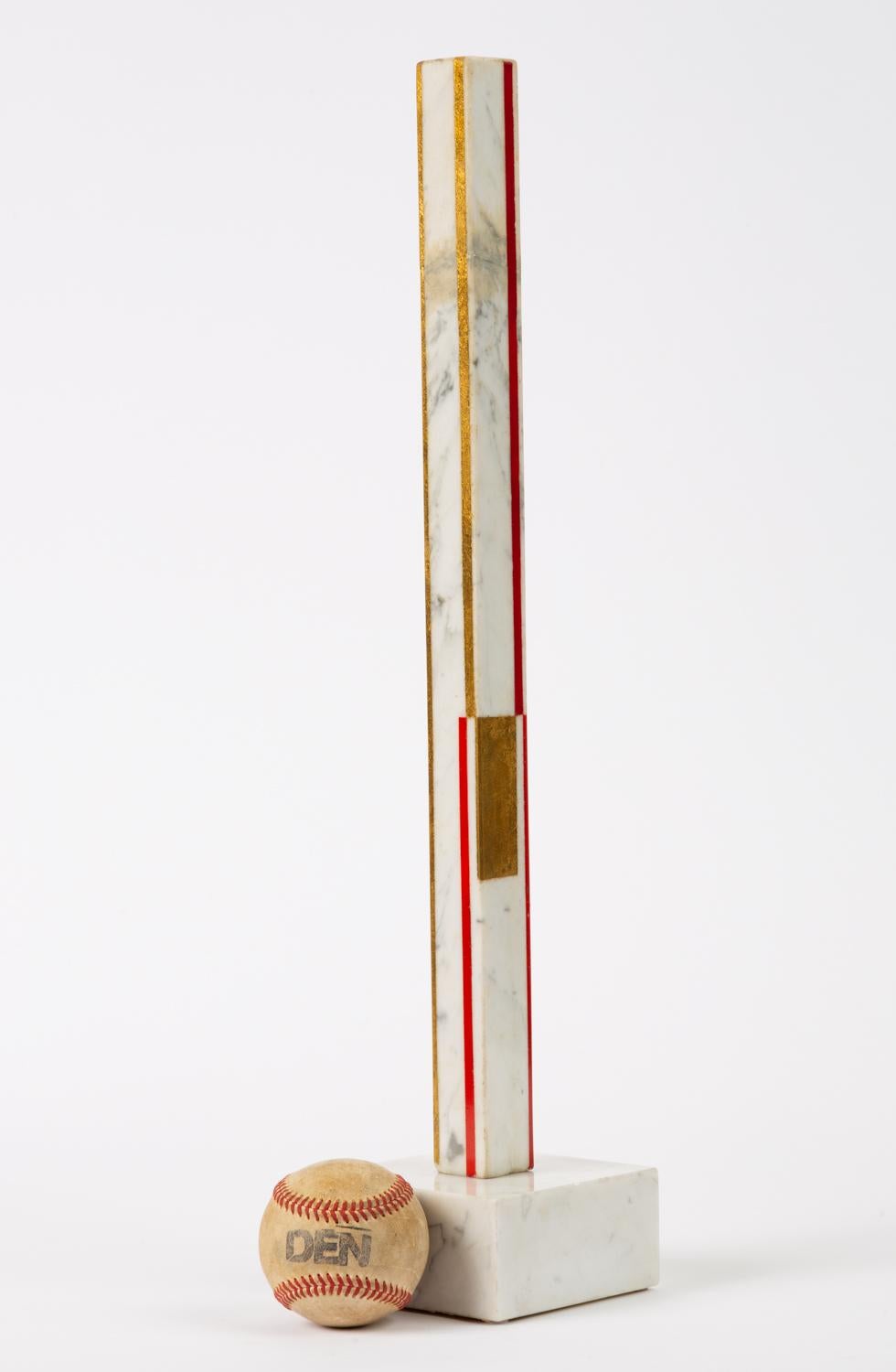 A 1964 sculpture by Russian emmigré and abstract artist Ilya Bolotowsky. From his “Column” series, the piece has a square base of Carrera marble supporting an obelisk of the same material. Though better known as a painter, Bolotowsky’s sculpture