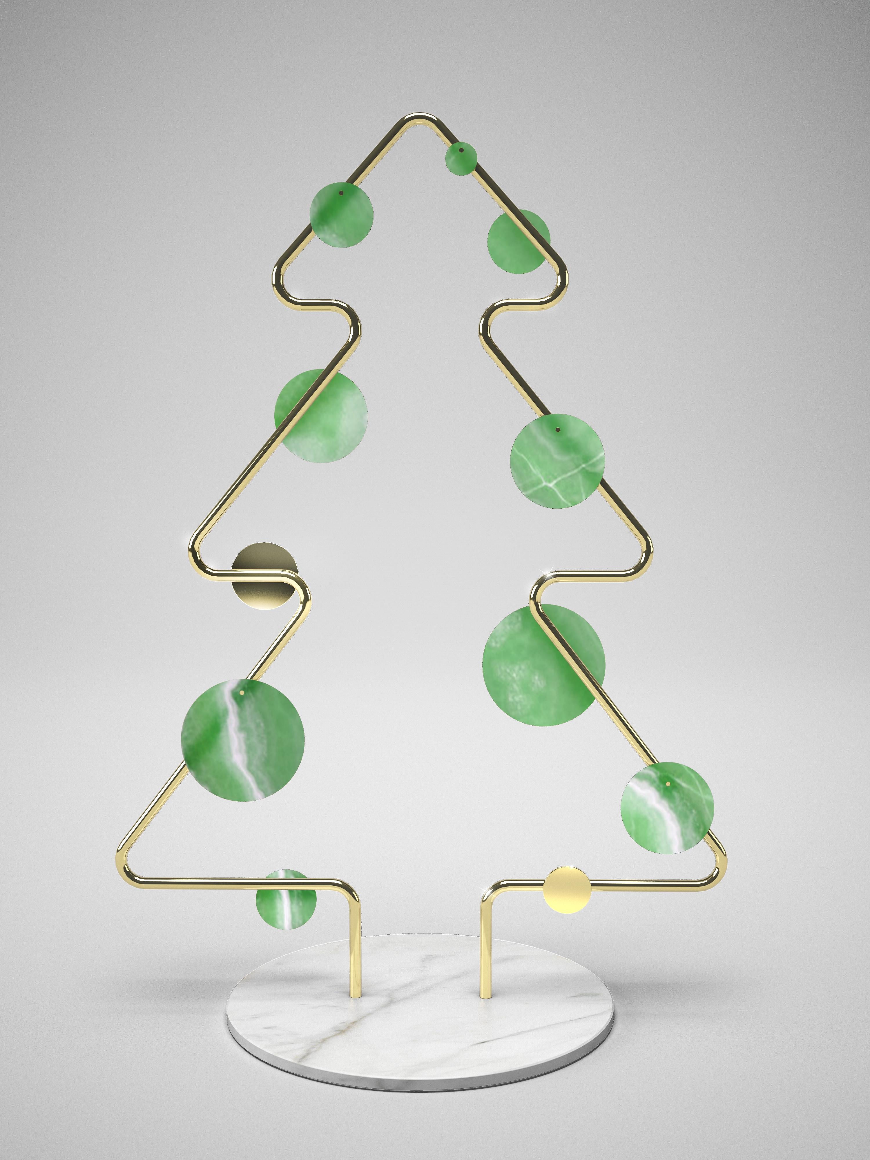 Árbol de Navidad Escultura Decorativa Mármol Ónice Acero Diseño Coleccionable Italia Latón en venta