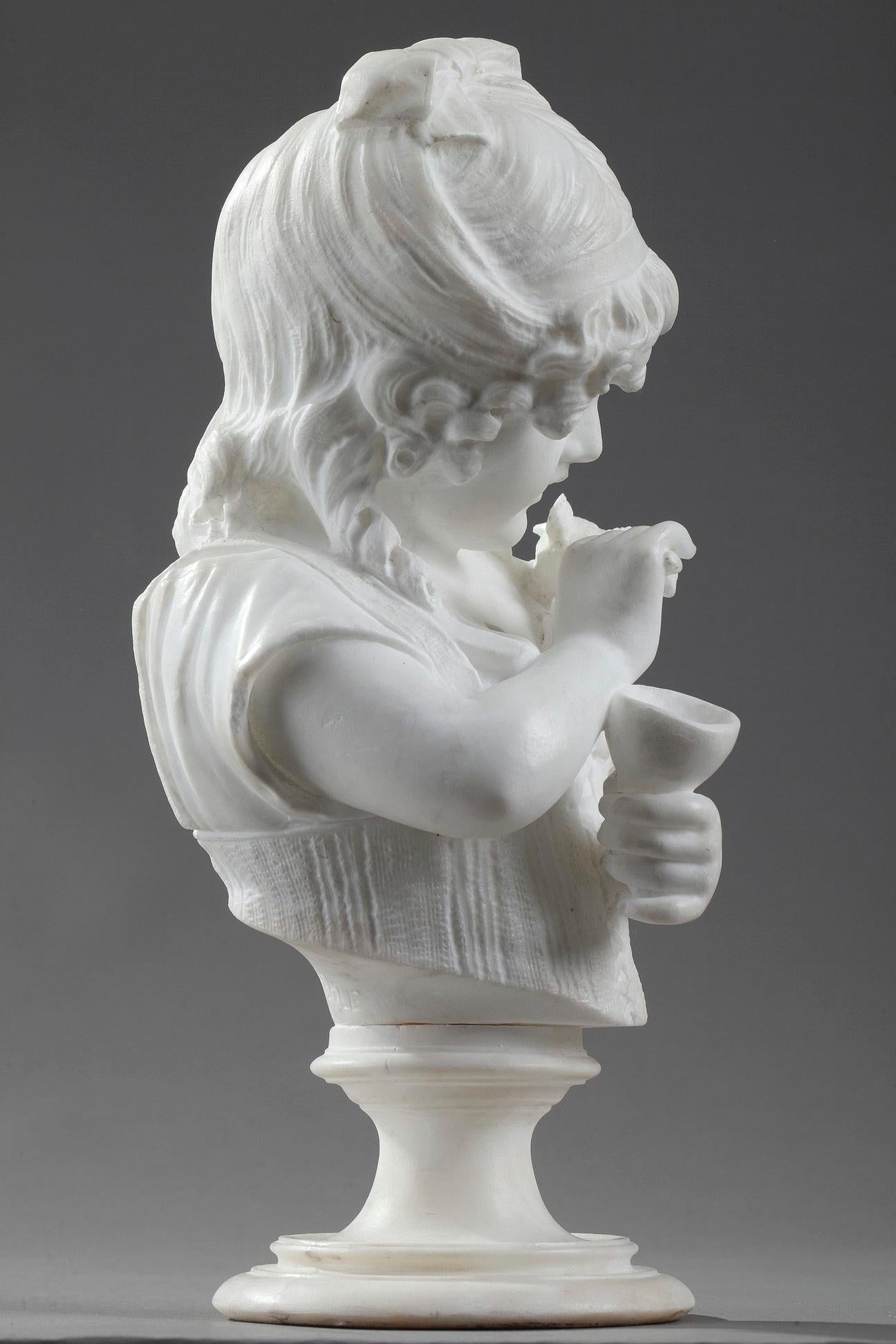 Marble Sculpture Girl Feeding a Bird by Cesare Lapini 4