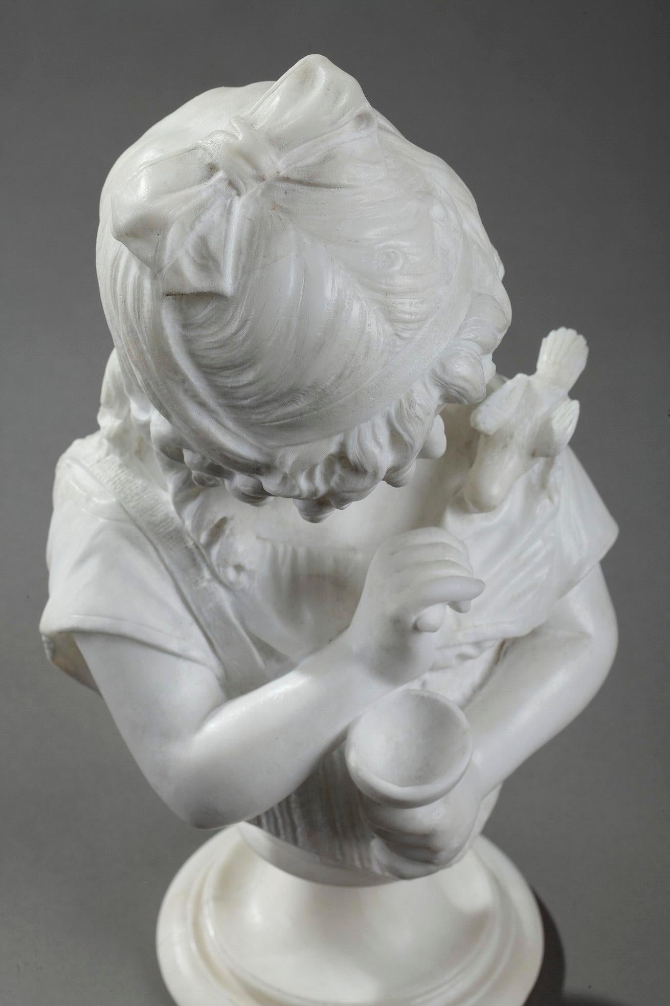 Marble Sculpture Girl Feeding a Bird by Cesare Lapini 6