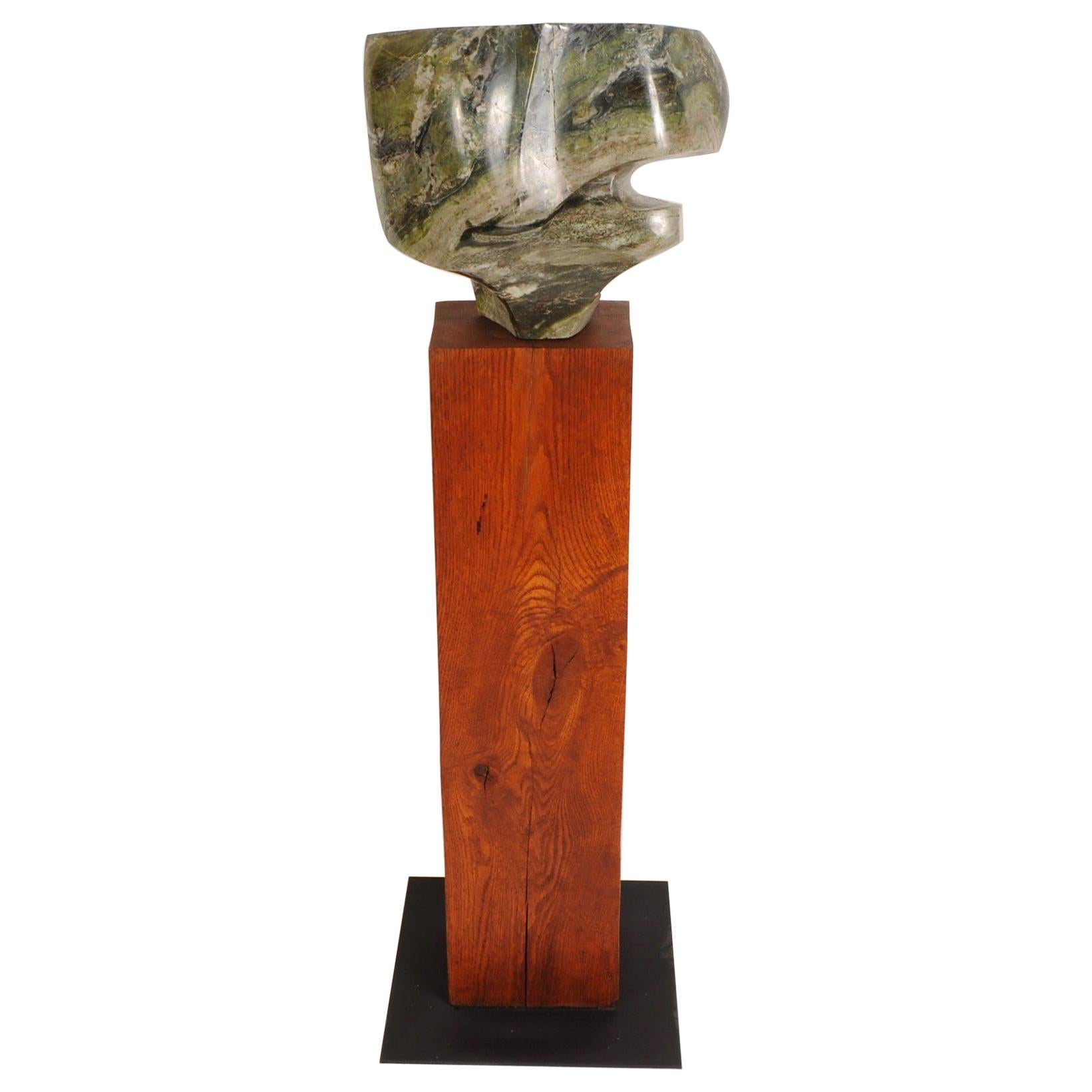 Marble Sculpture Mounted on Pedestal by Norma Flanagan