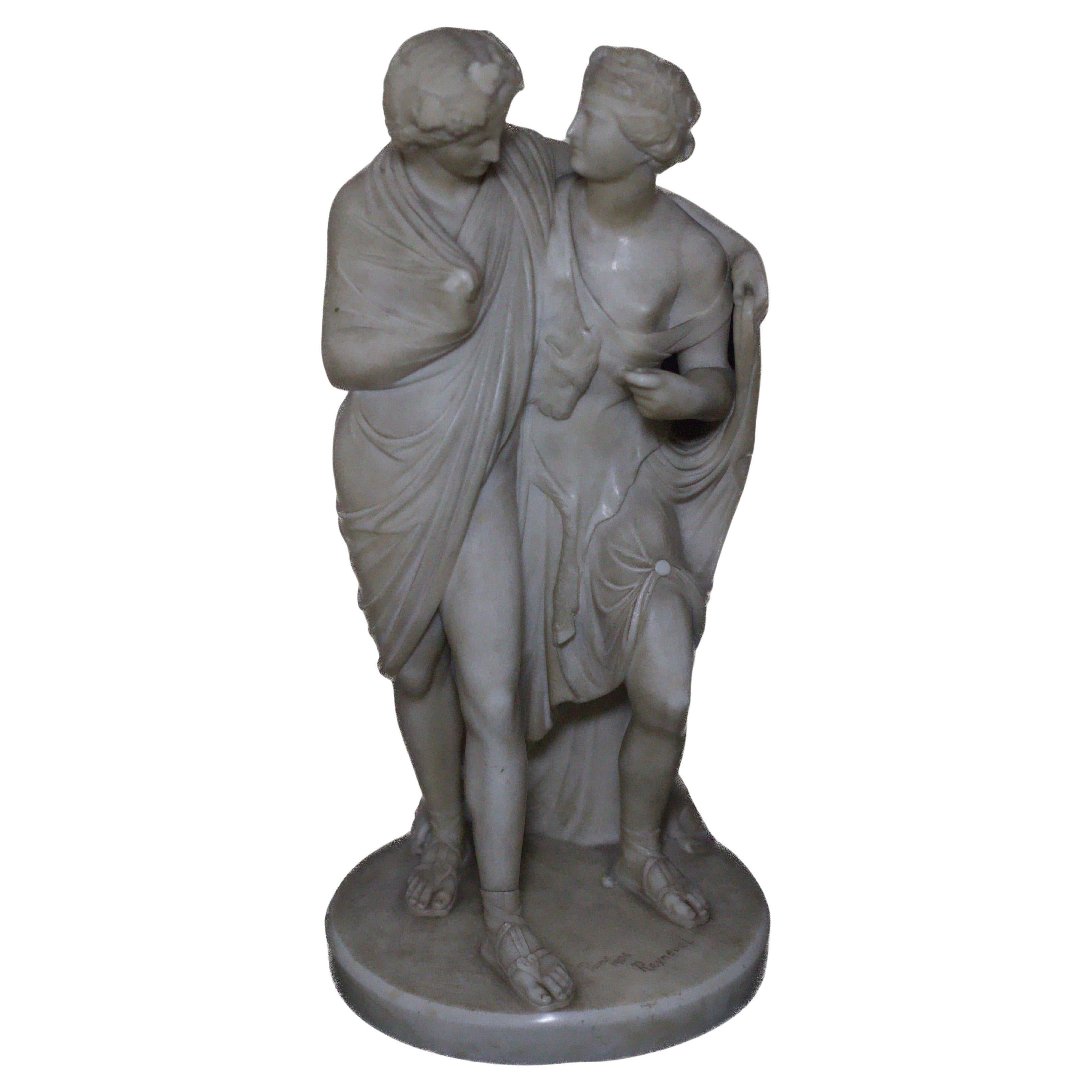 Escultura de mármol de una pareja Firmada Rayneval