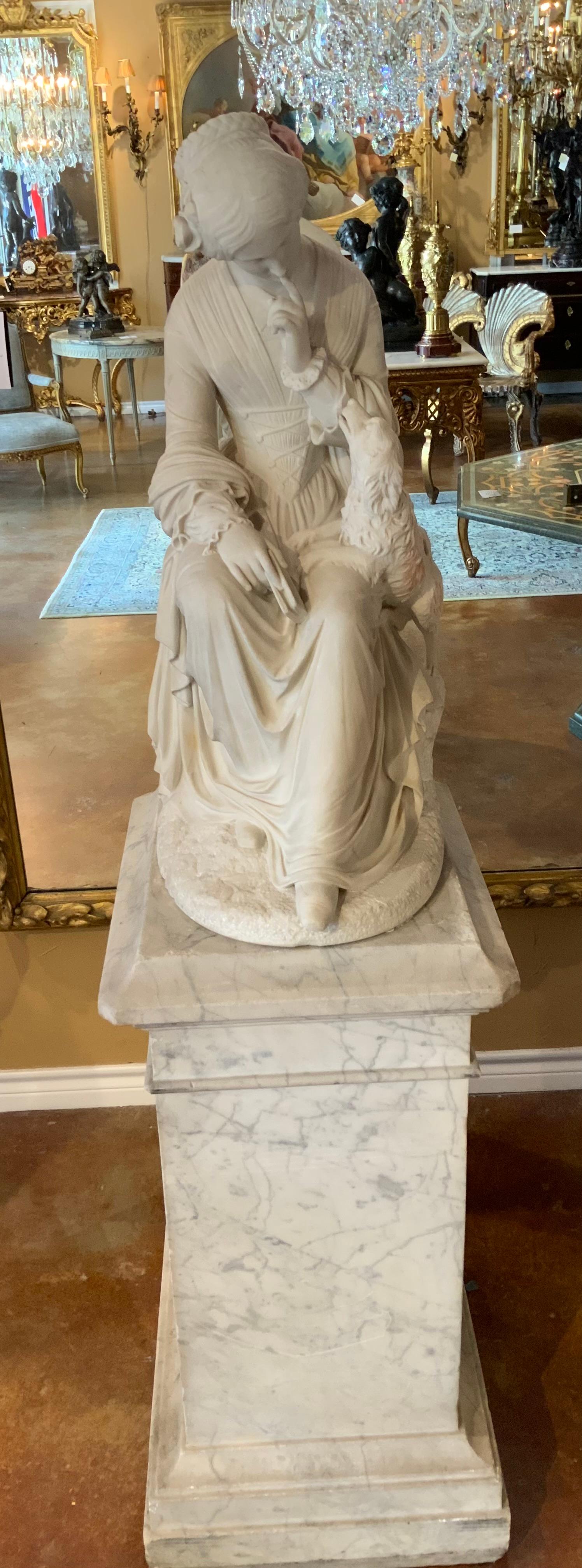 Marble sculpture of a woman and her dog For Sale 3