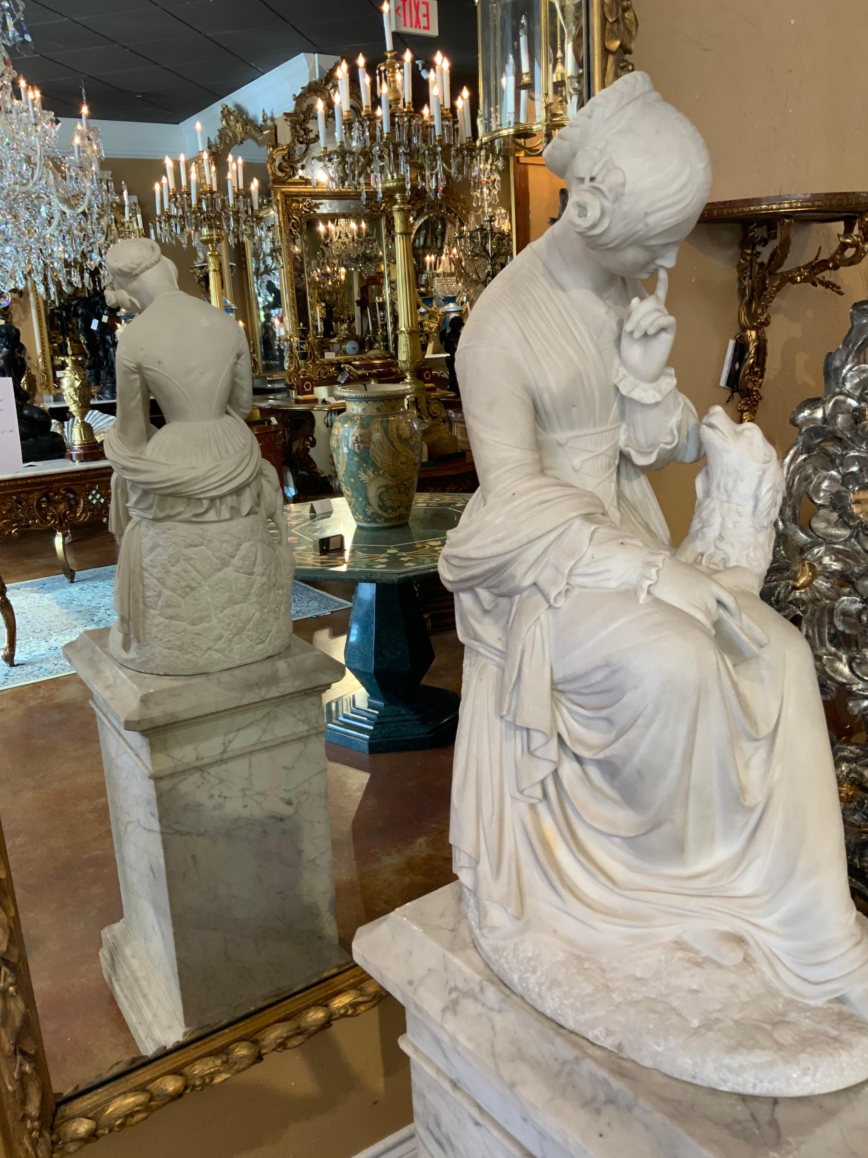 Marble sculpture of a woman and her dog For Sale 4
