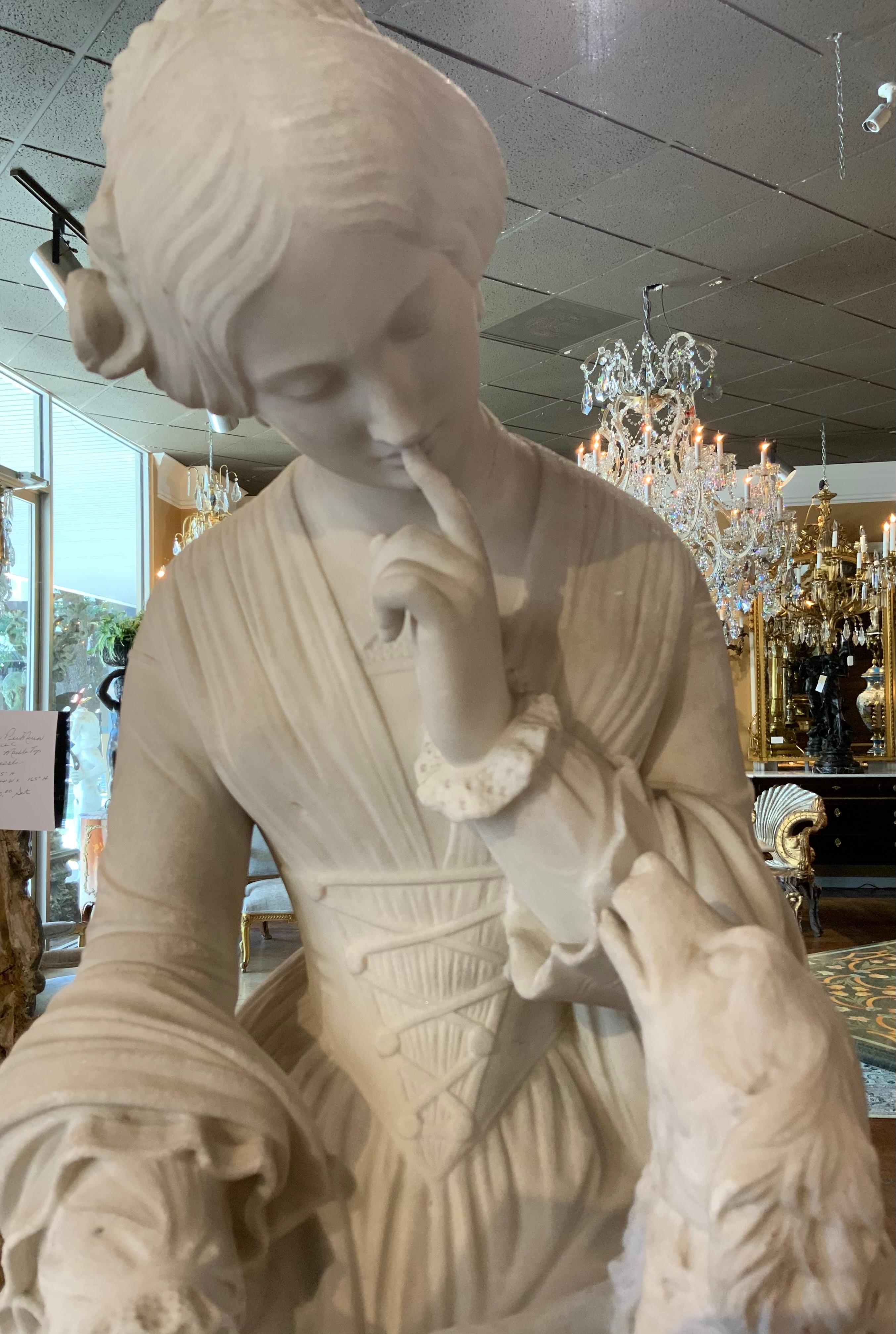 Marble sculpture of a woman and her dog For Sale 5