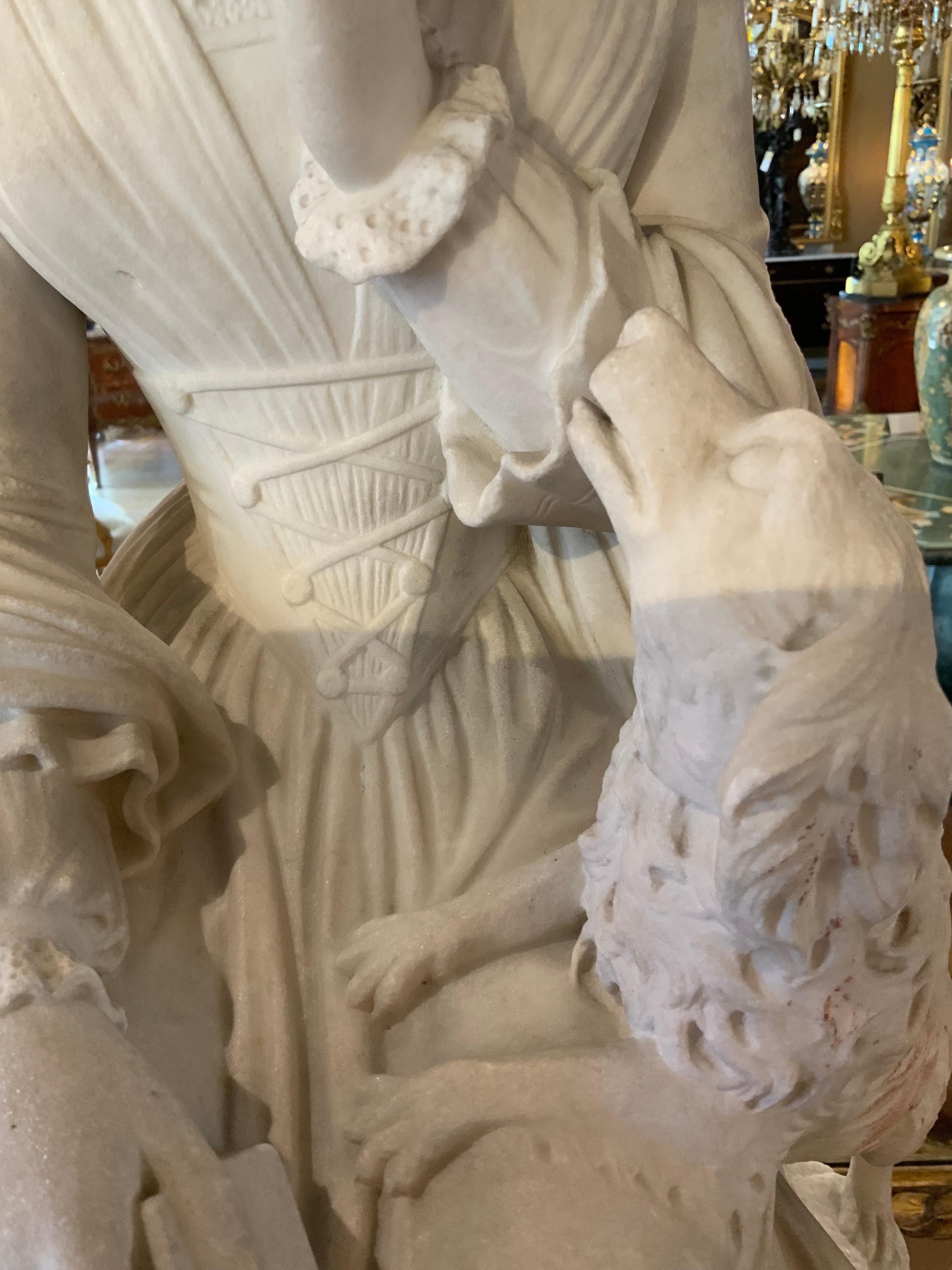 Marble sculpture of a woman and her dog For Sale 6