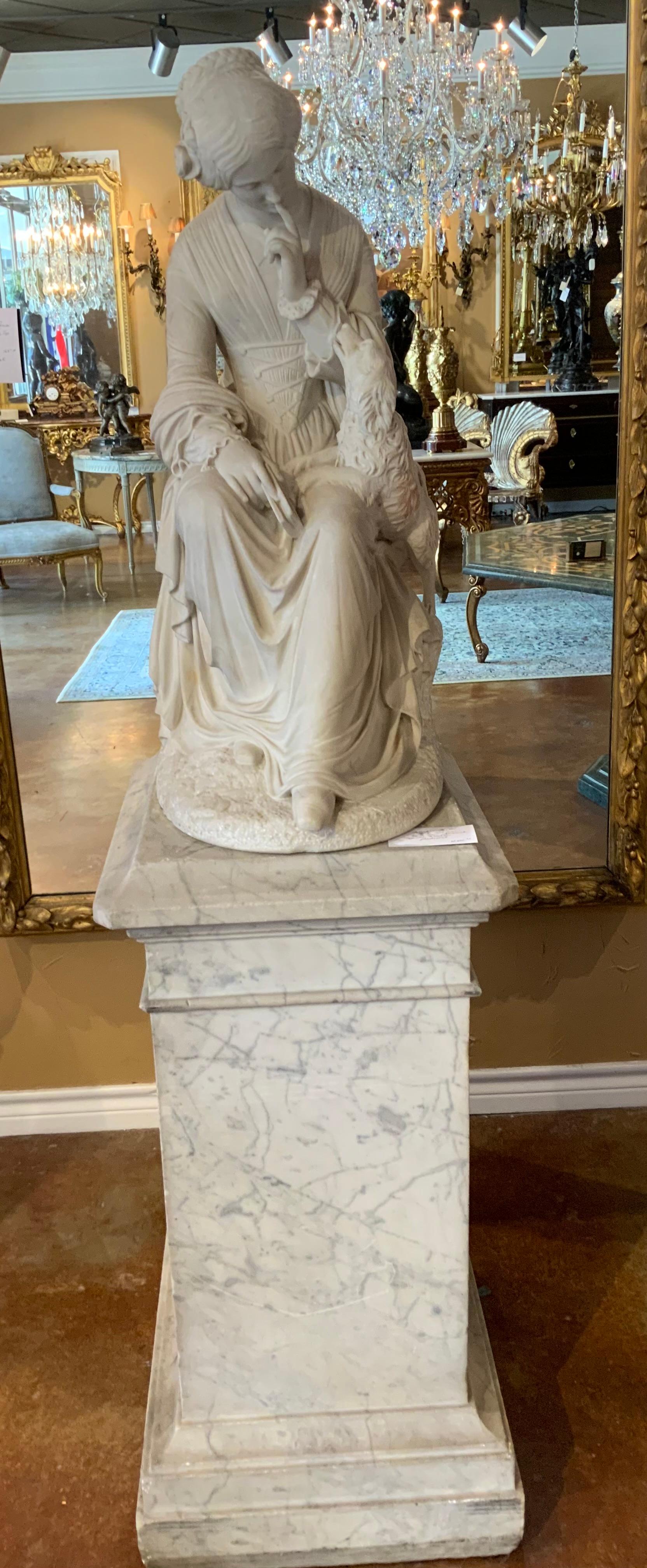 Marble sculpture of a woman and her dog For Sale 7
