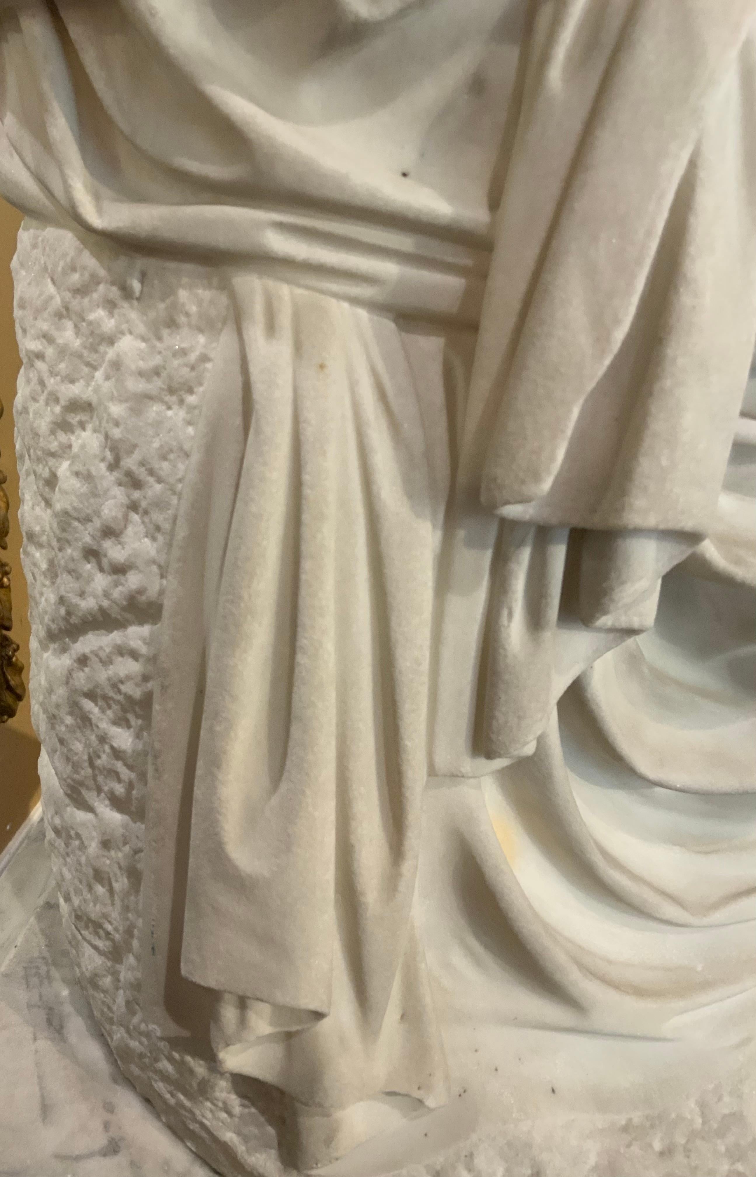 Hand-Carved Marble sculpture of a woman and her dog For Sale