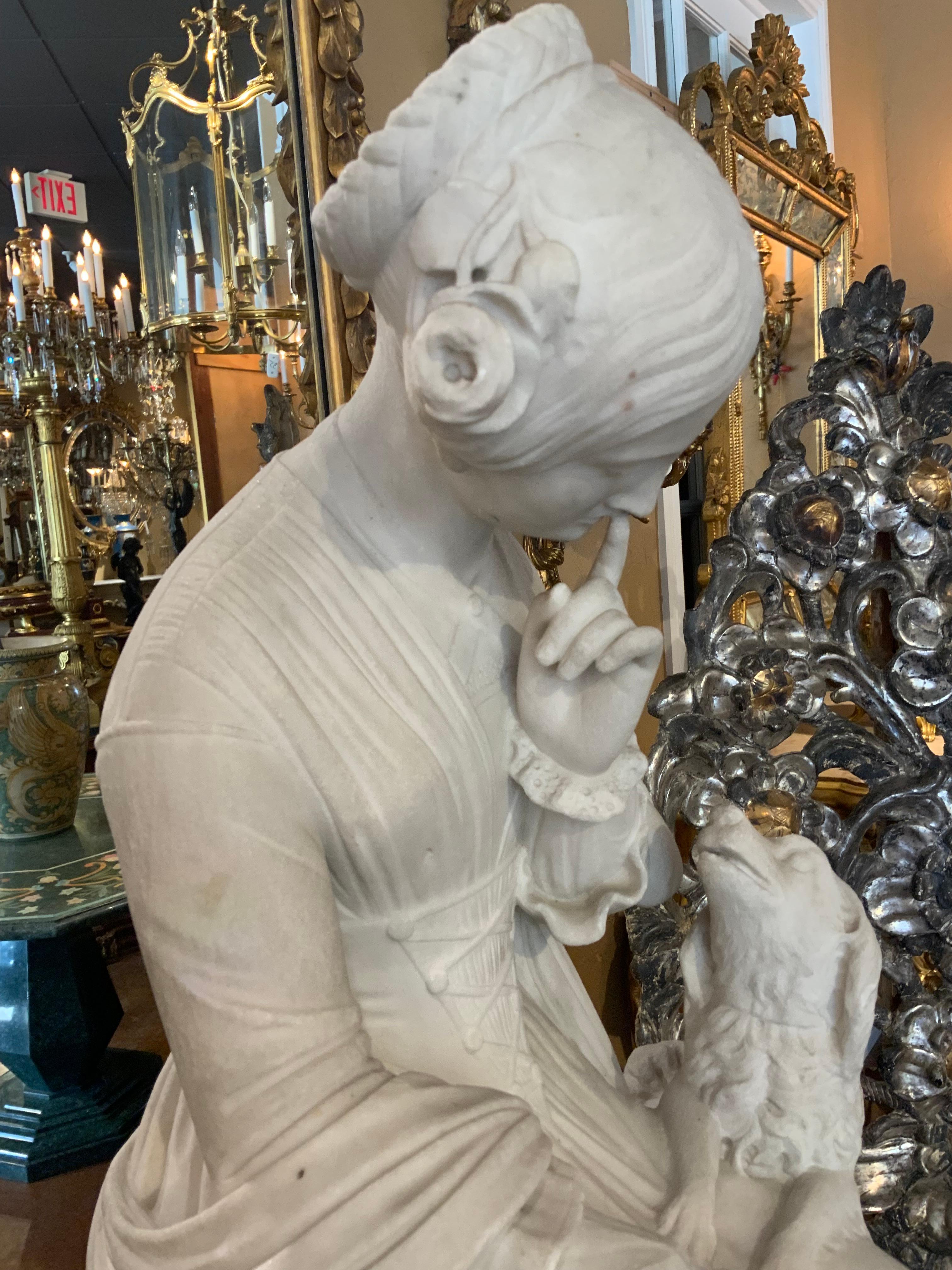 19th Century Marble sculpture of a woman and her dog For Sale