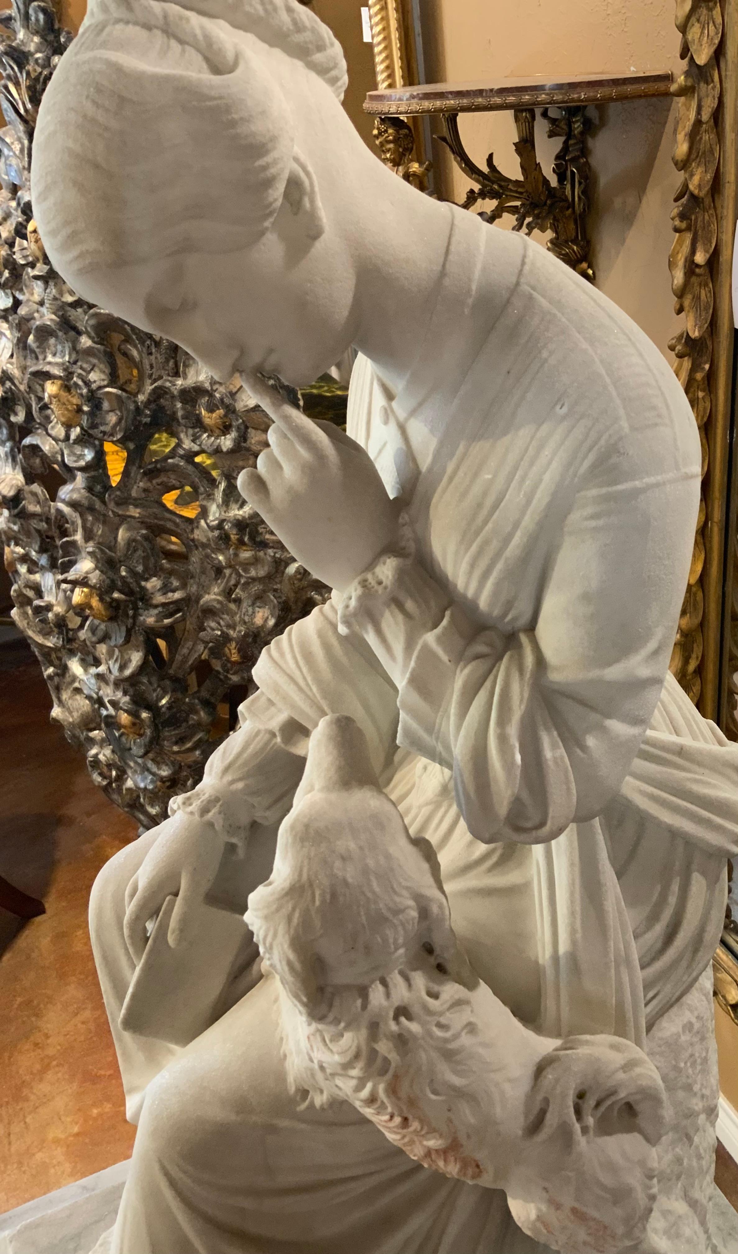 Carrara Marble Marble sculpture of a woman and her dog For Sale