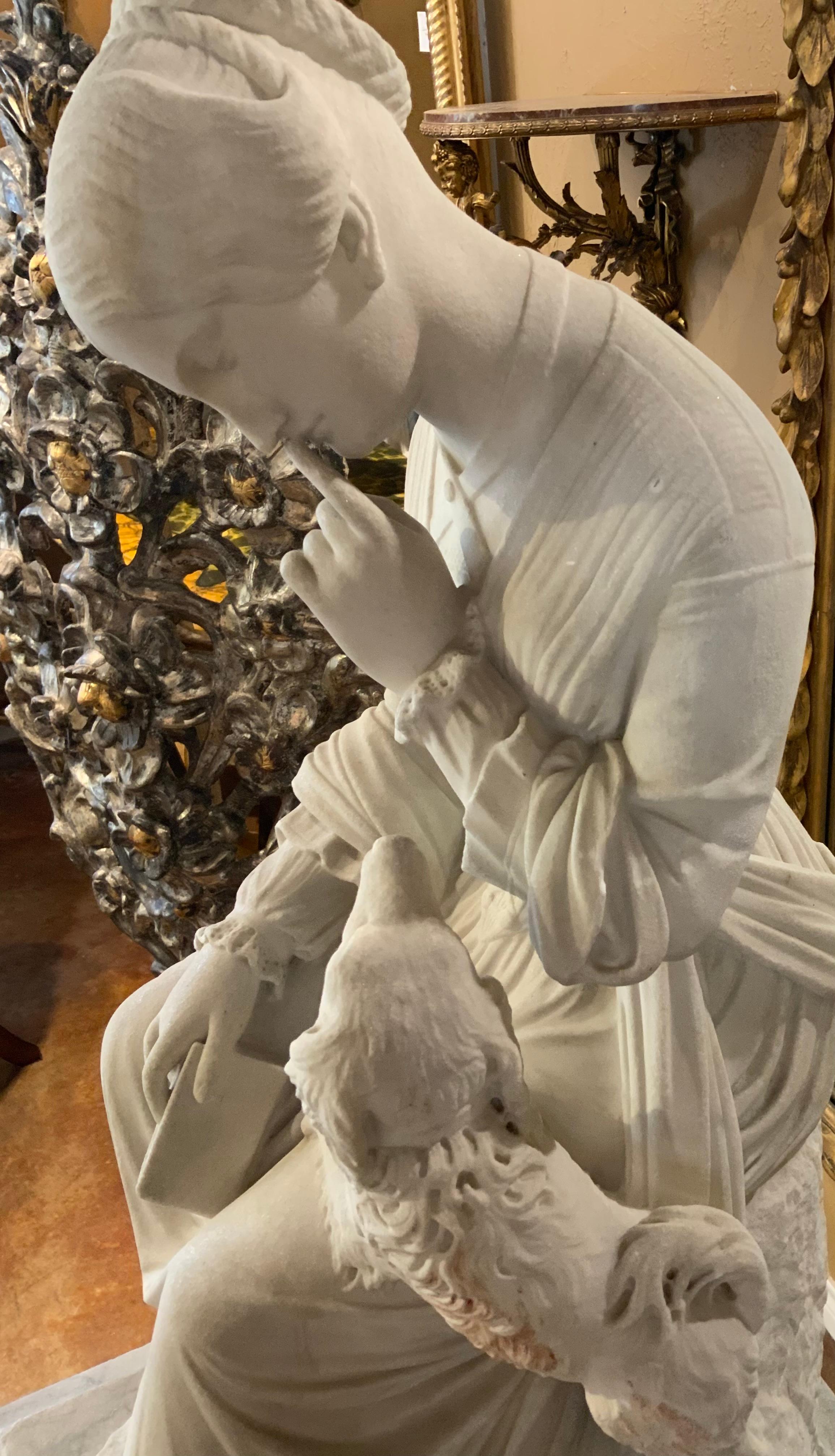 Marble sculpture of a woman and her dog For Sale 1