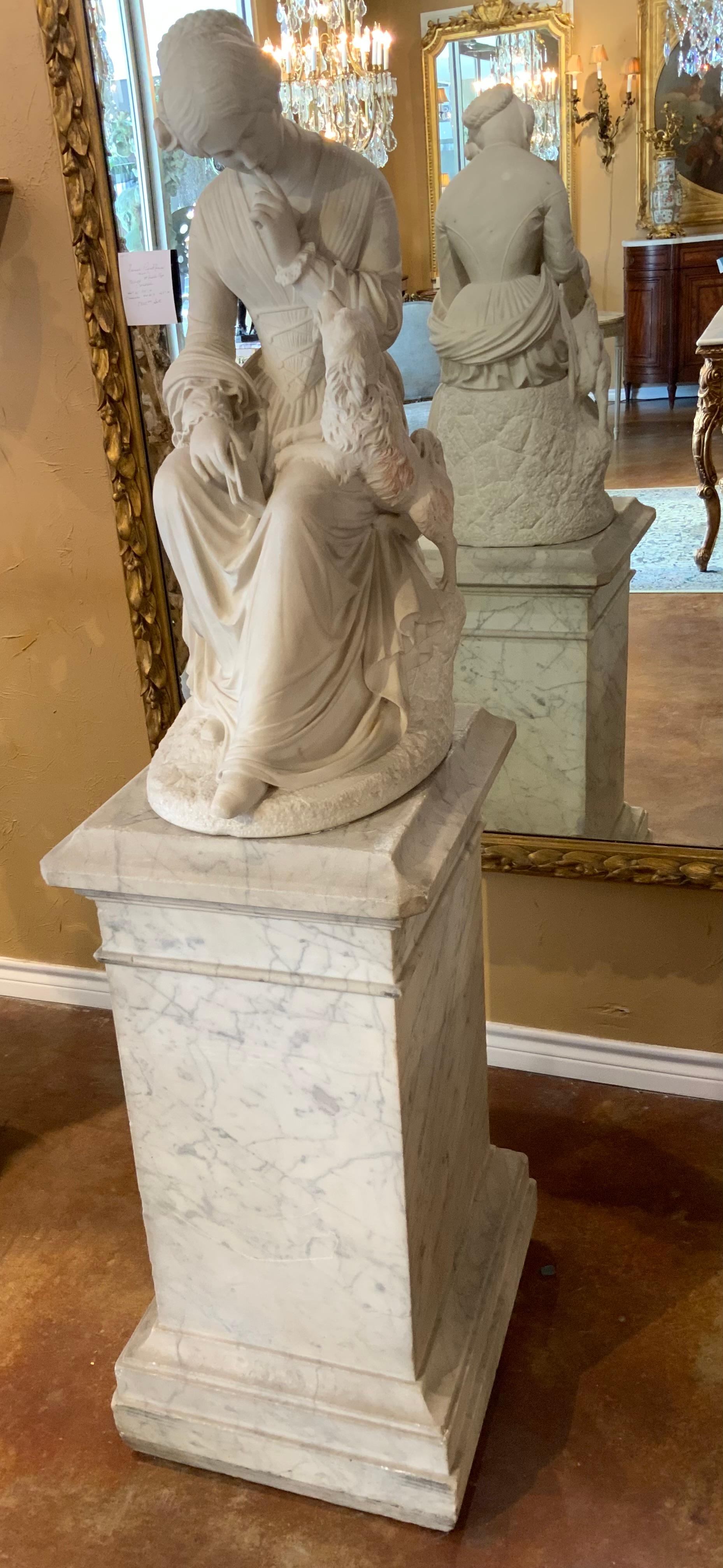 Marble sculpture of a woman and her dog For Sale 2