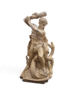 Marmorskulptur von Herkules im Kampf mit den Schlangen, Italien, Anfang 20.