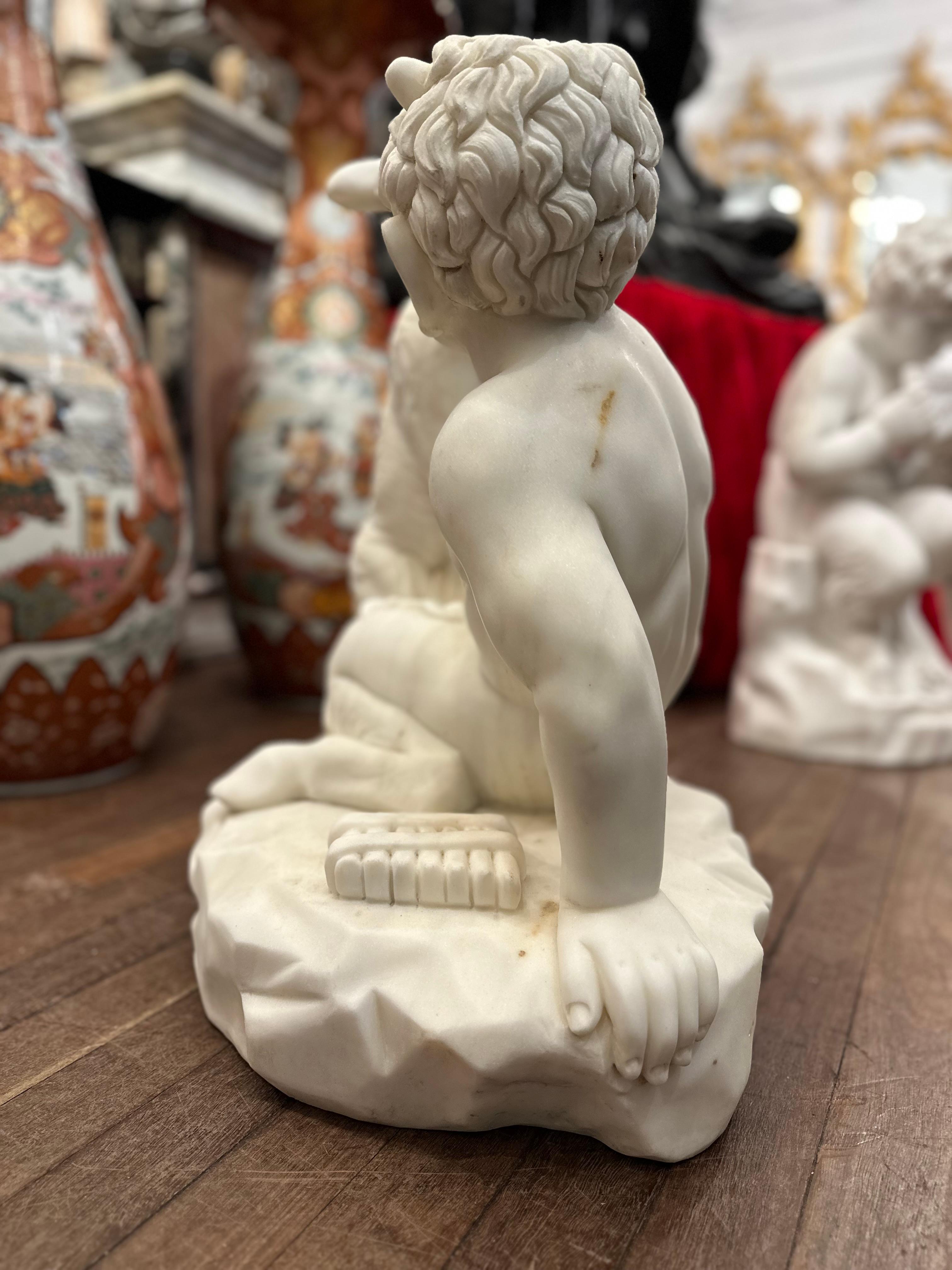 Neoclassical Marble Sculpture of Pan With a Goat For Sale