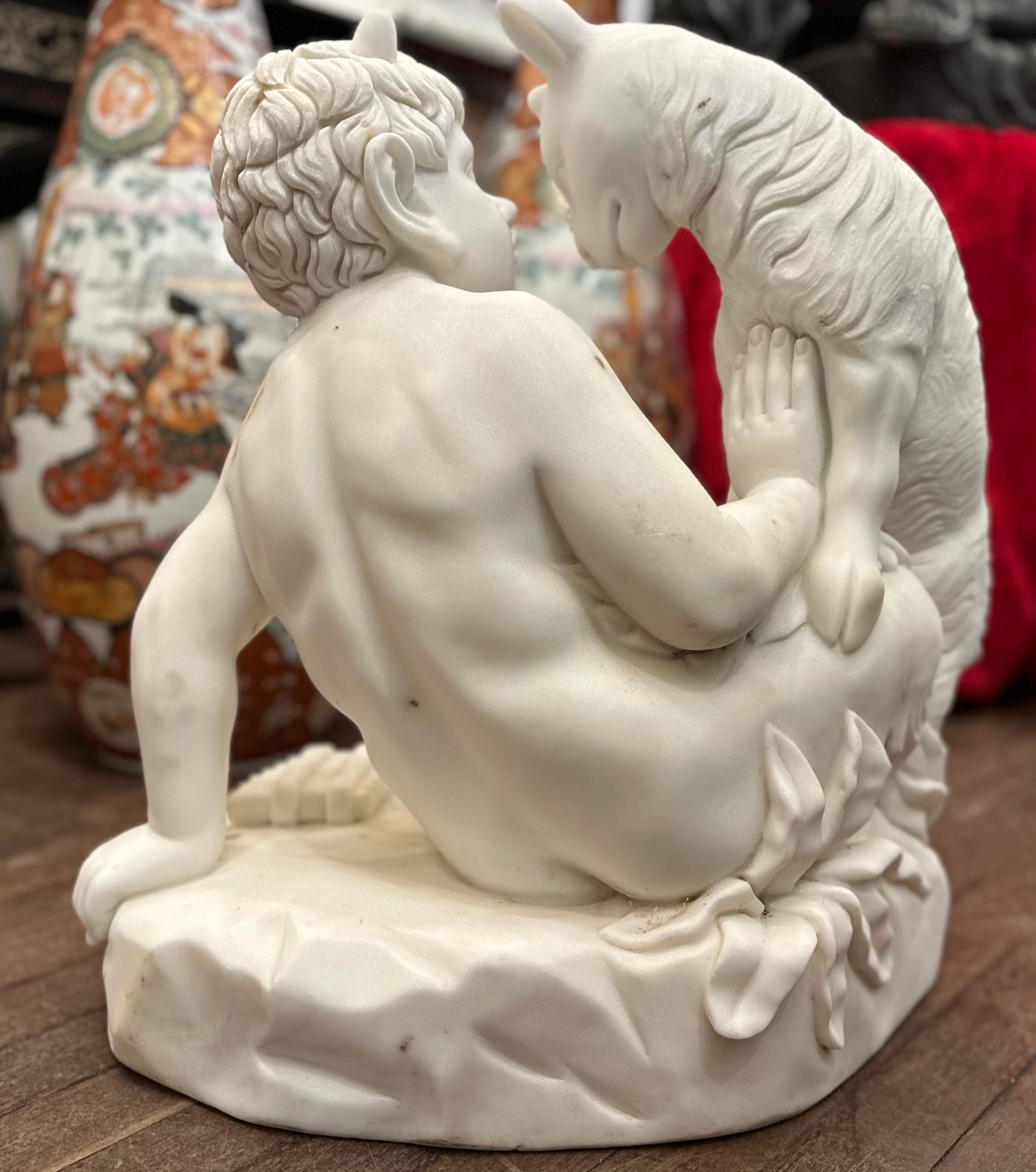 European Marble Sculpture of Pan With a Goat For Sale