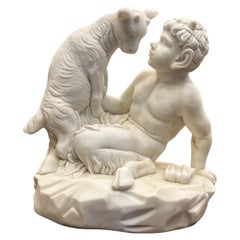 Sculpture en marbre de Pan avec une chèvre