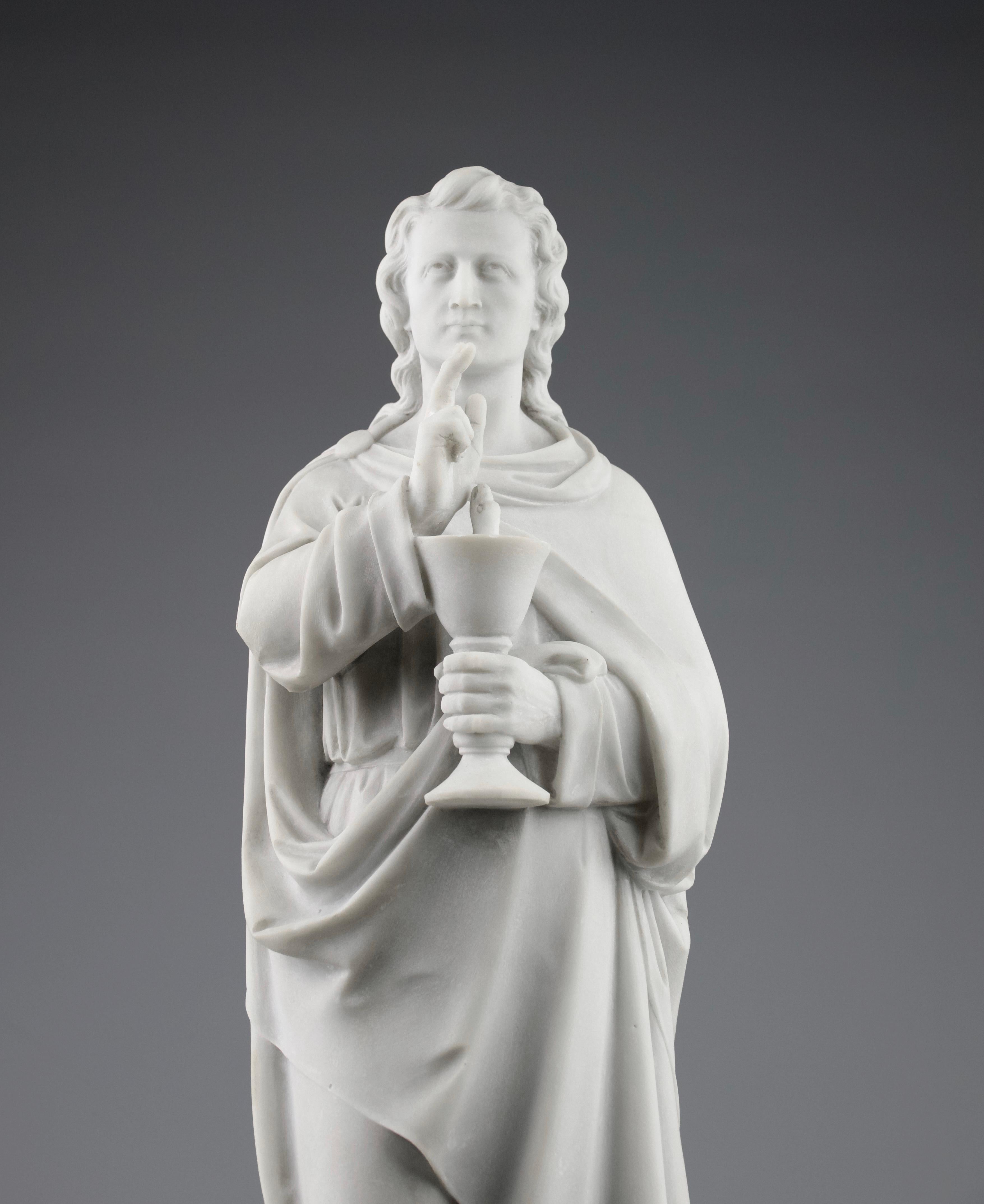 Romantic Marble Sculpture of Saint John the Evangelist, France, 19th Century For Sale