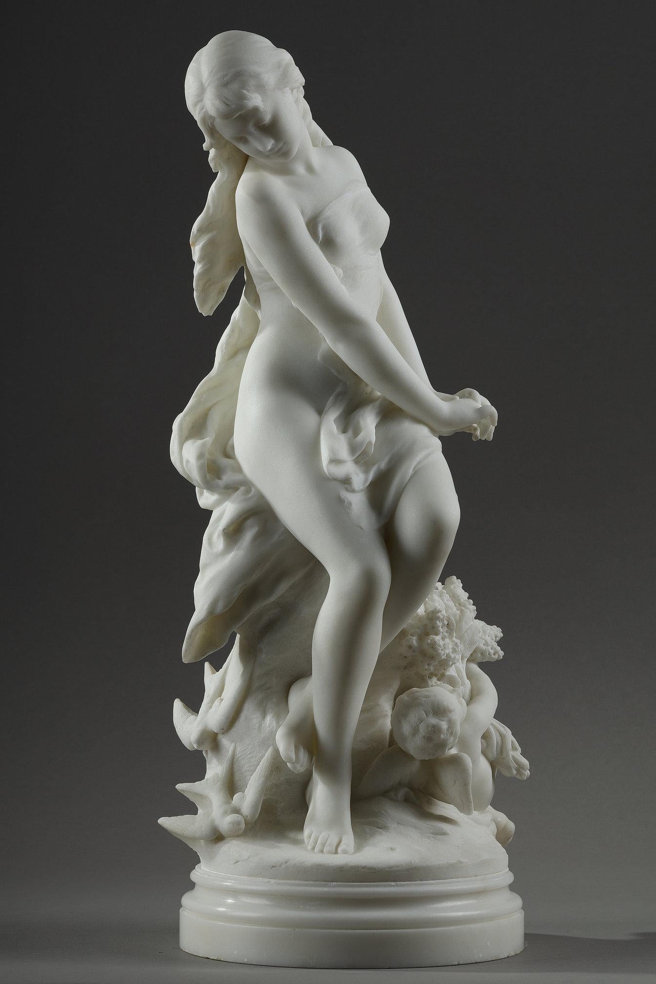 French Marble Sculpture of Venus & Cupid by Mathurin Moreau For Sale