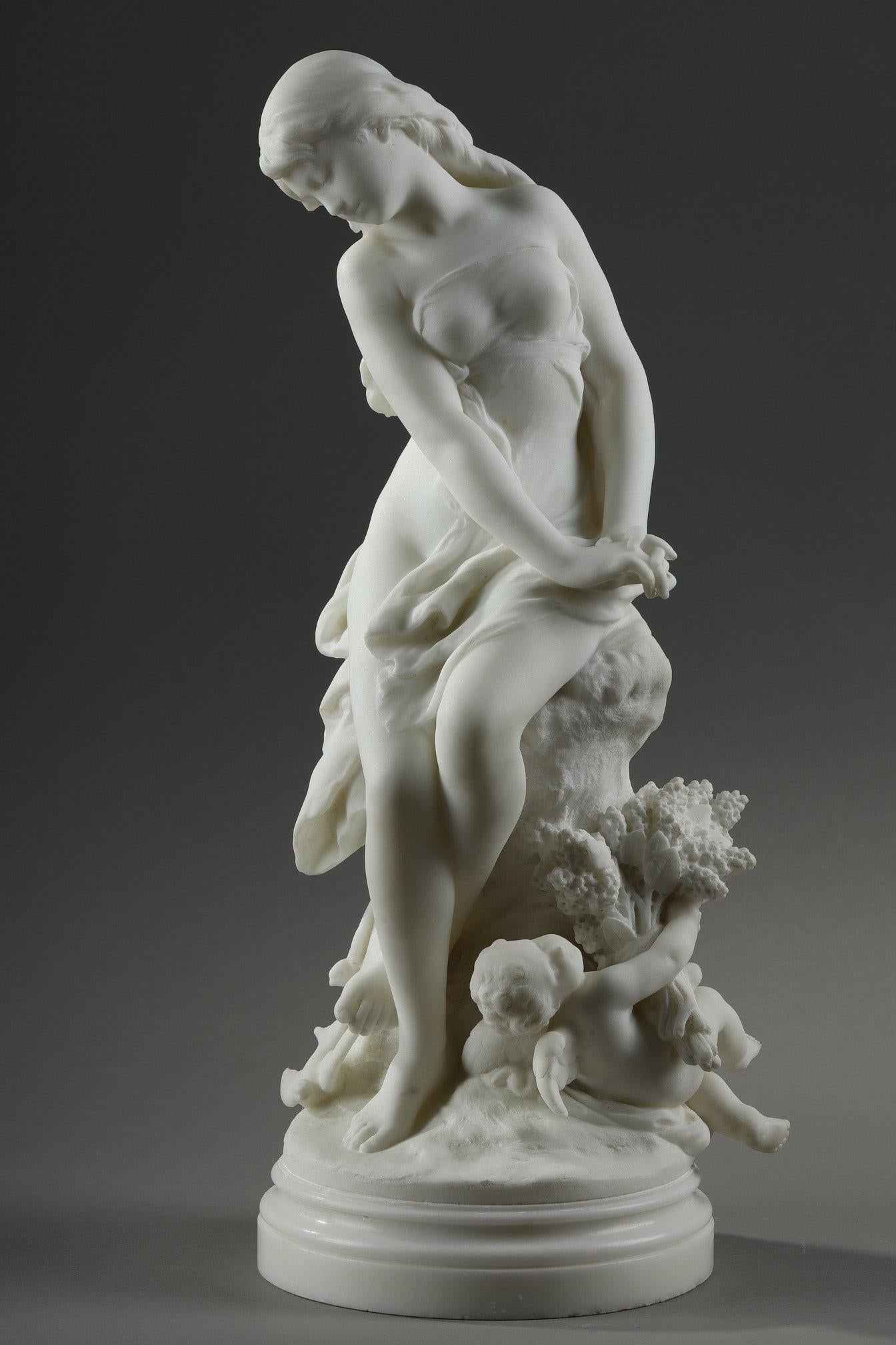 Marble Sculpture of Venus & Cupid by Mathurin Moreau In Good Condition For Sale In Paris, FR