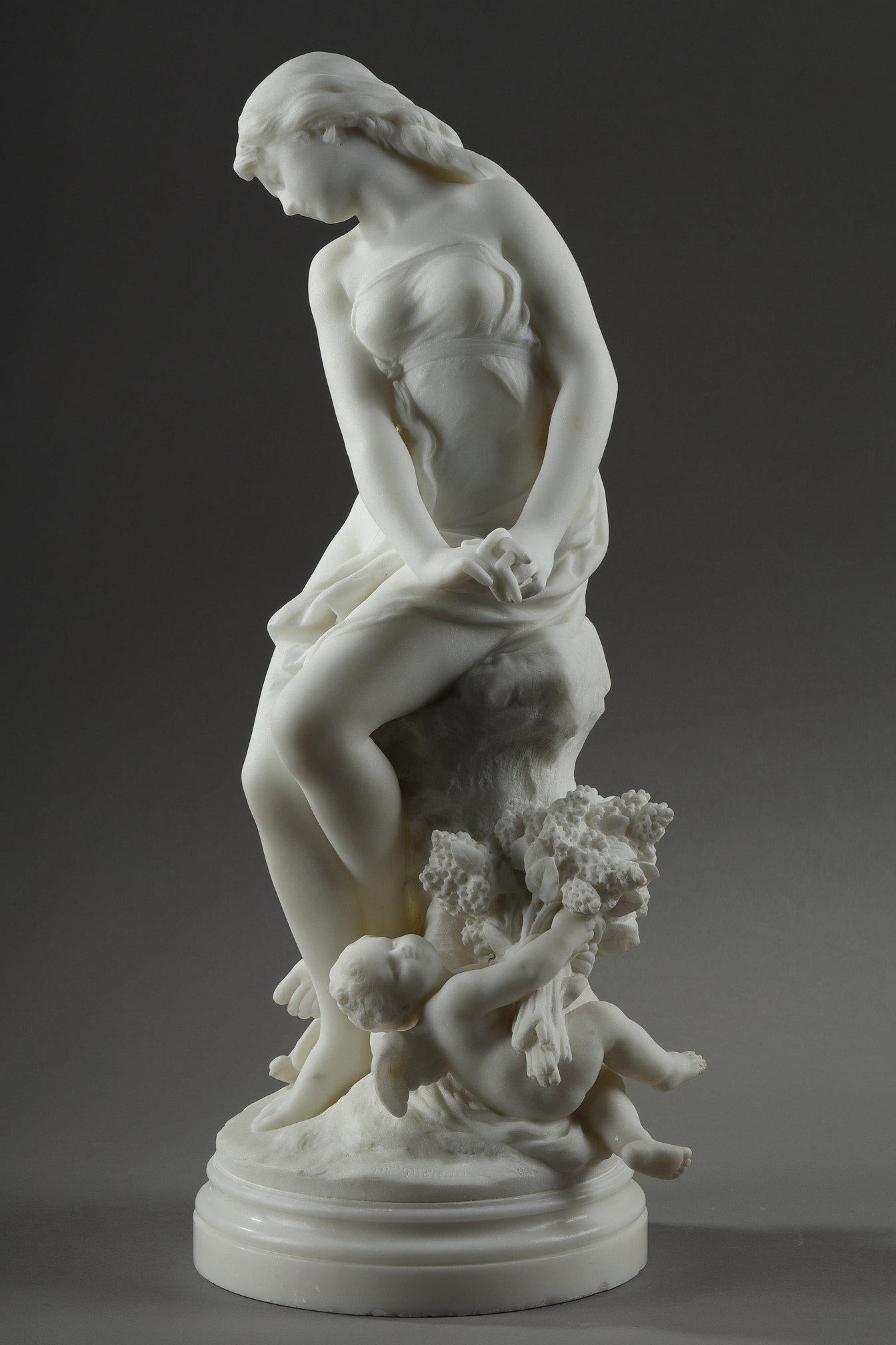 Early 20th Century Marble Sculpture of Venus & Cupid by Mathurin Moreau For Sale