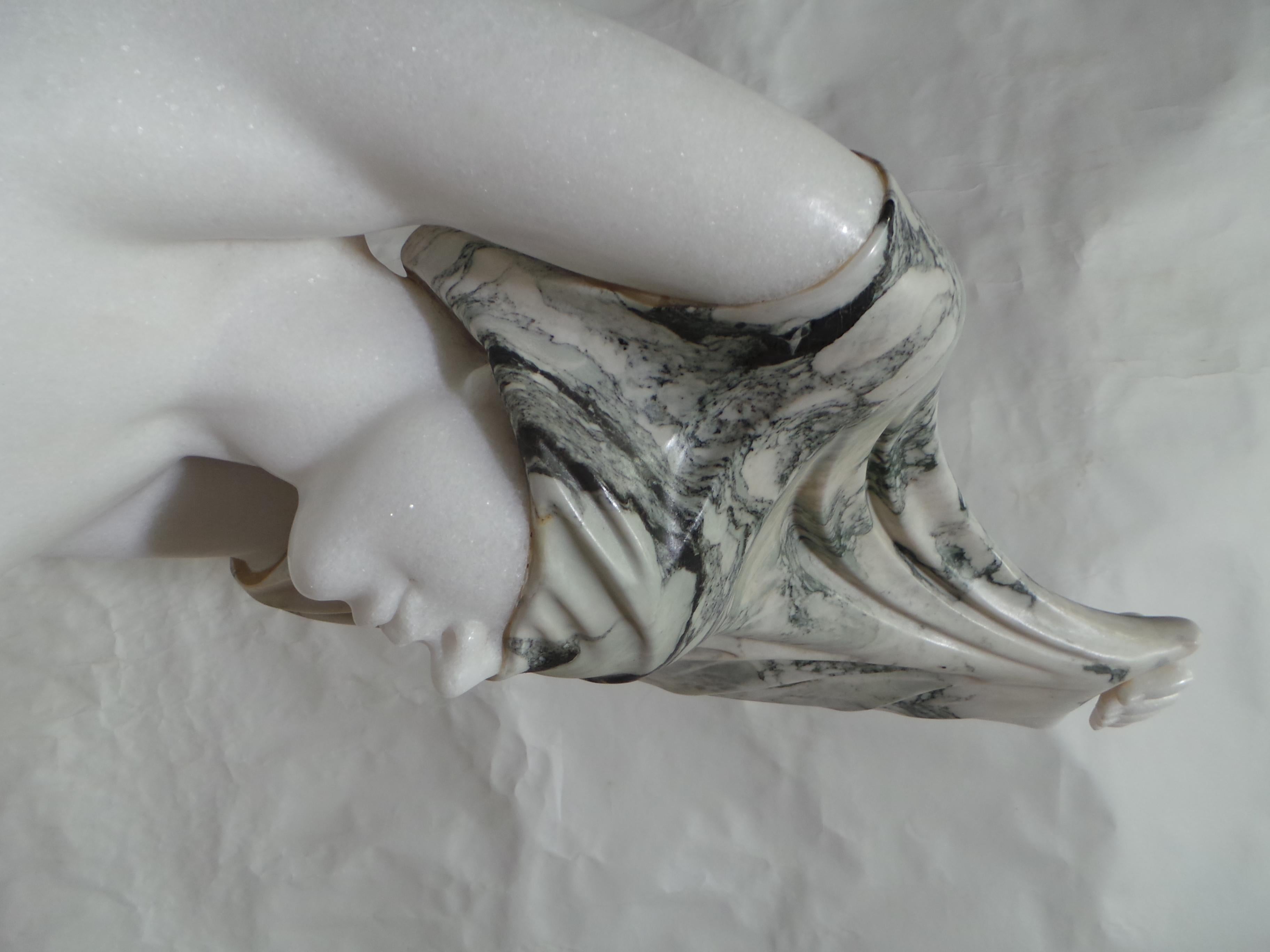 Marble Sculpture Woman Undressing White Marble+Verde Indio Marble For Sale 5