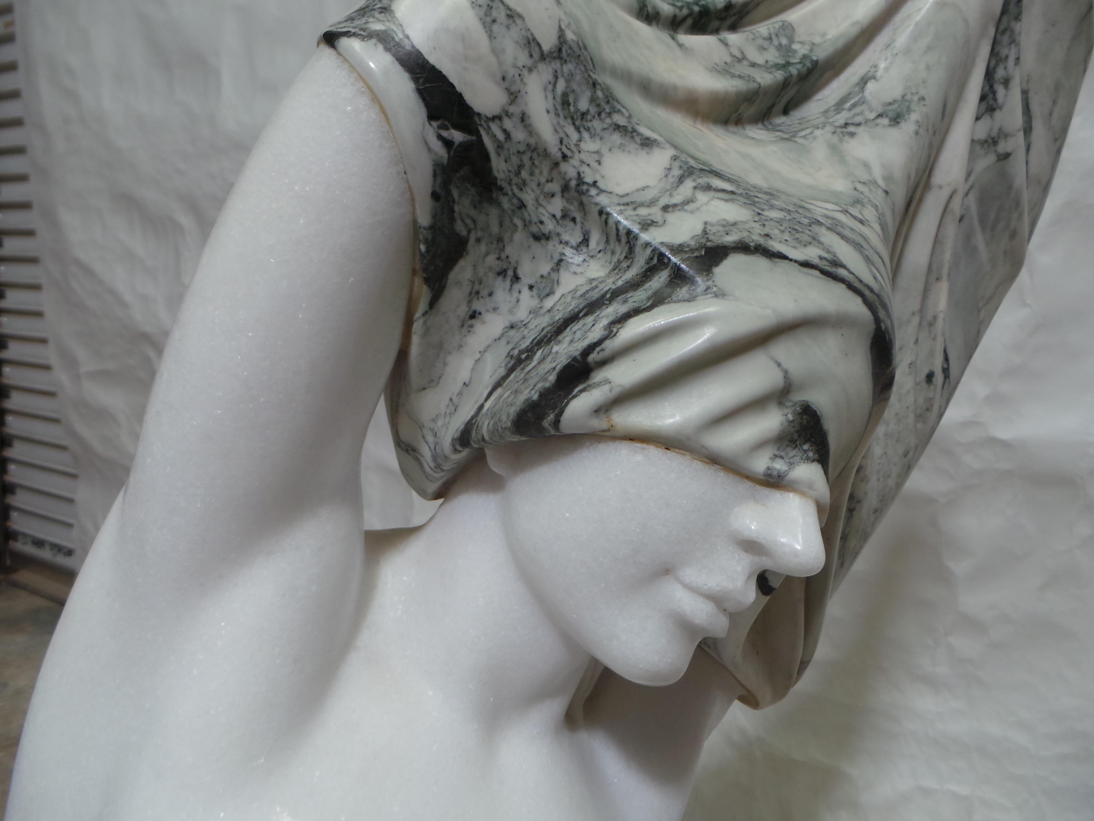 Marble Sculpture Woman Undressing White Marble+Verde Indio Marble For Sale 6