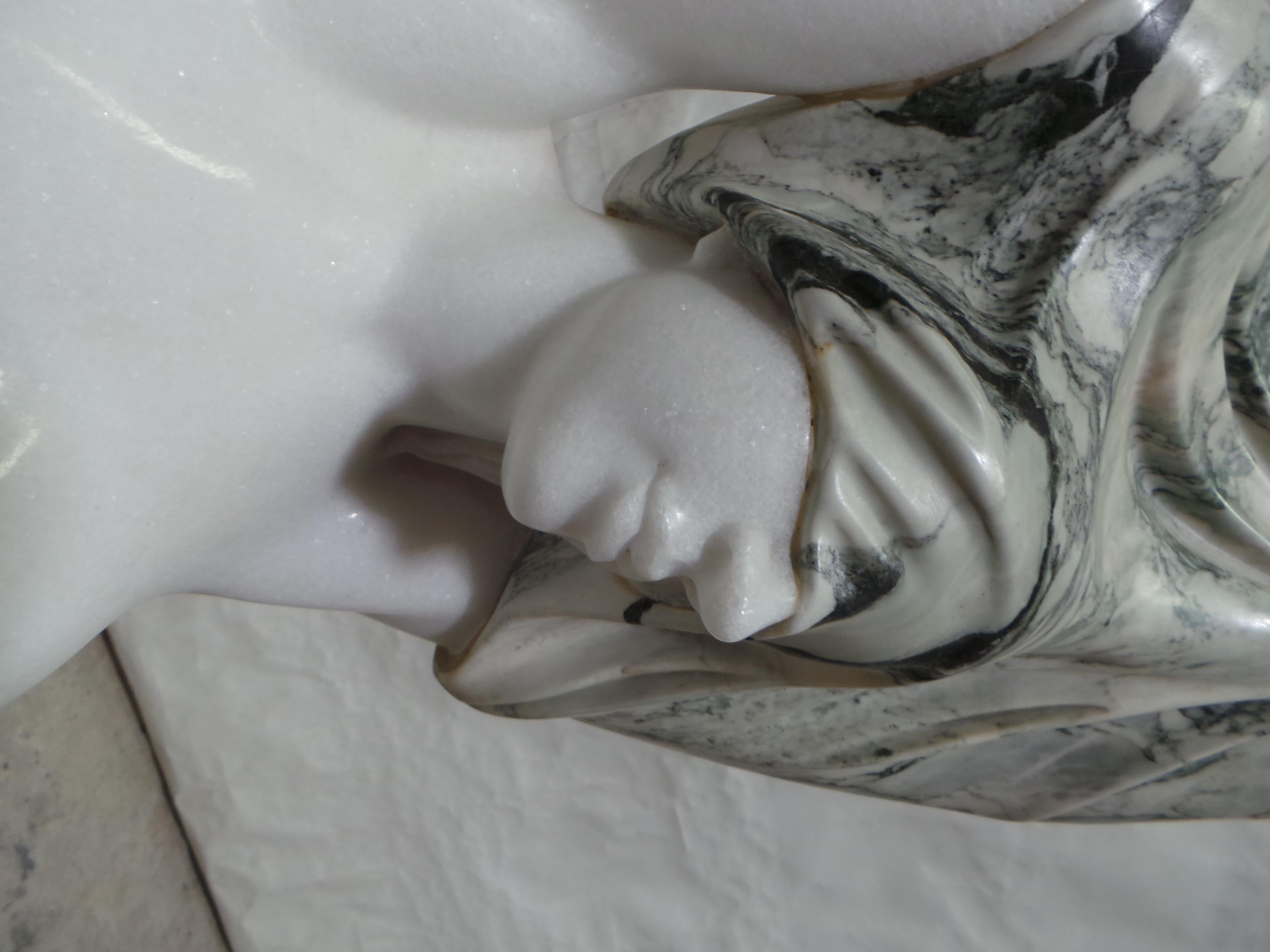 Mid-Century Modern Marble Sculpture Woman Undressing White Marble+Verde Indio Marble For Sale