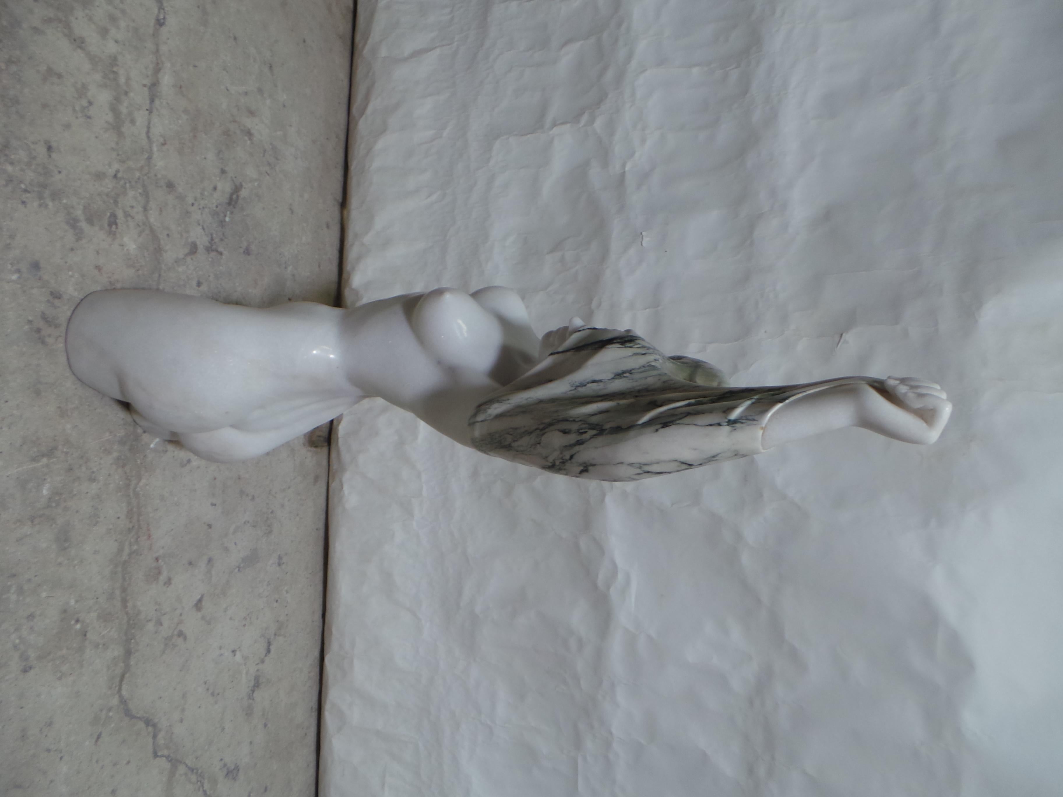 Late 20th Century Marble Sculpture Woman Undressing White Marble+Verde Indio Marble For Sale