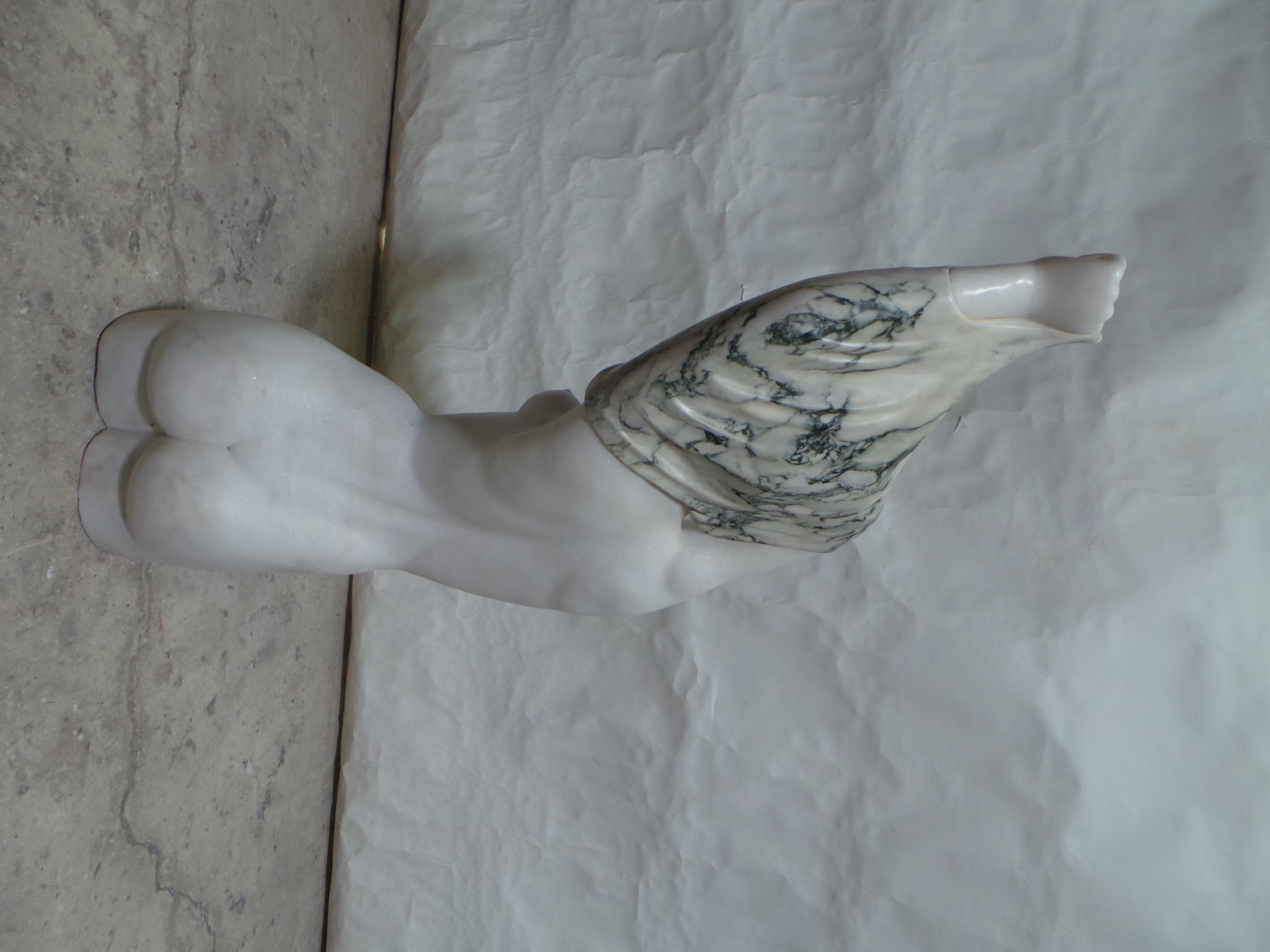 Marble Sculpture Woman Undressing White Marble+Verde Indio Marble For Sale 2