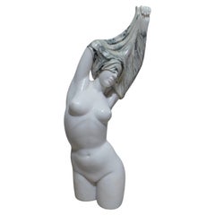 Marble Sculpture Woman Undressing White Marble+Verde Indio Marble
