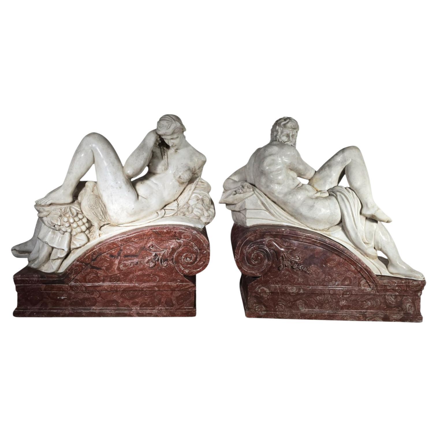 Marmorskulpturen nach Michelangelo Buonarroti - "Tag" und "Nacht" - Anfang 20.