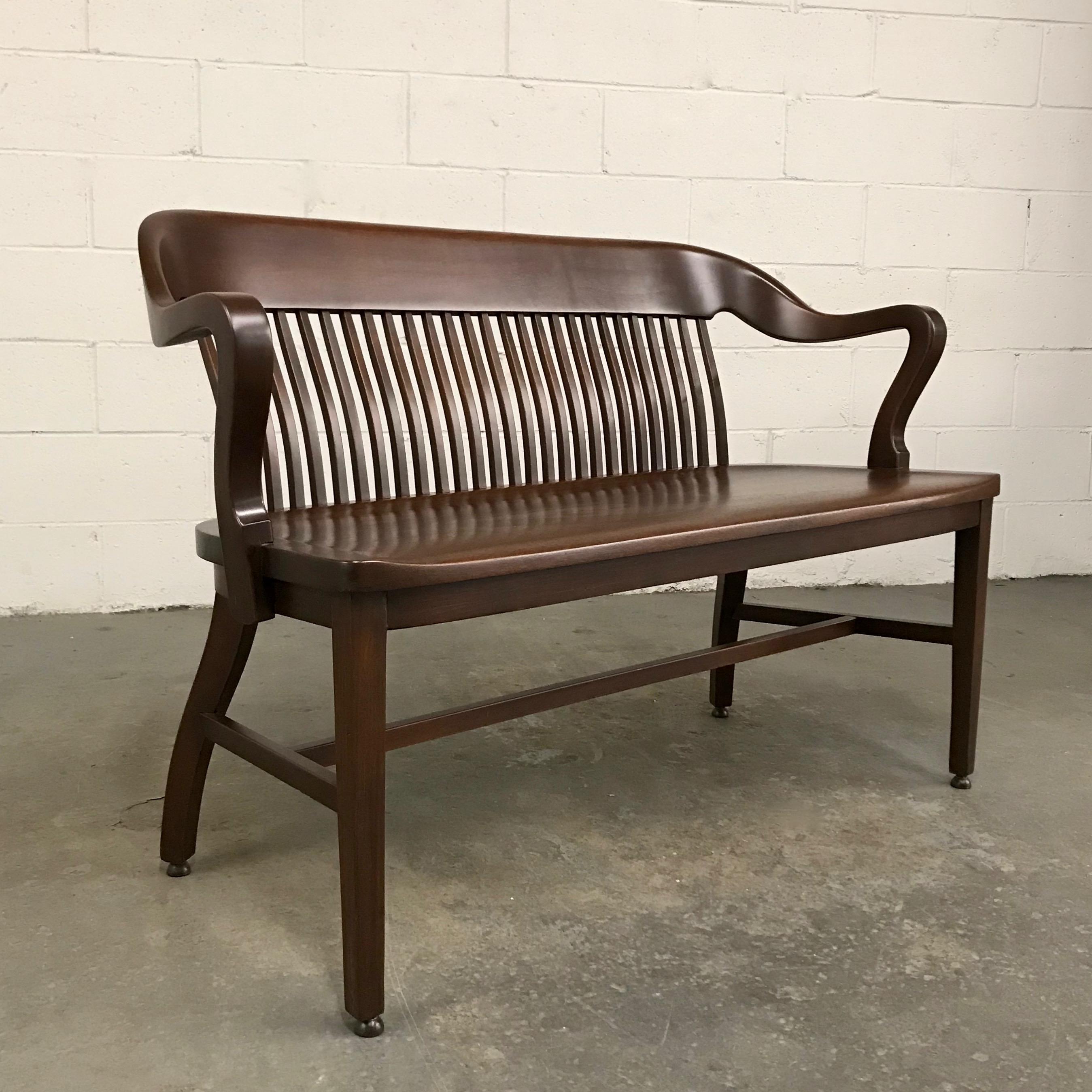 Solid mahogany, midcentury, bank of England bench by Marble & Shattuck.