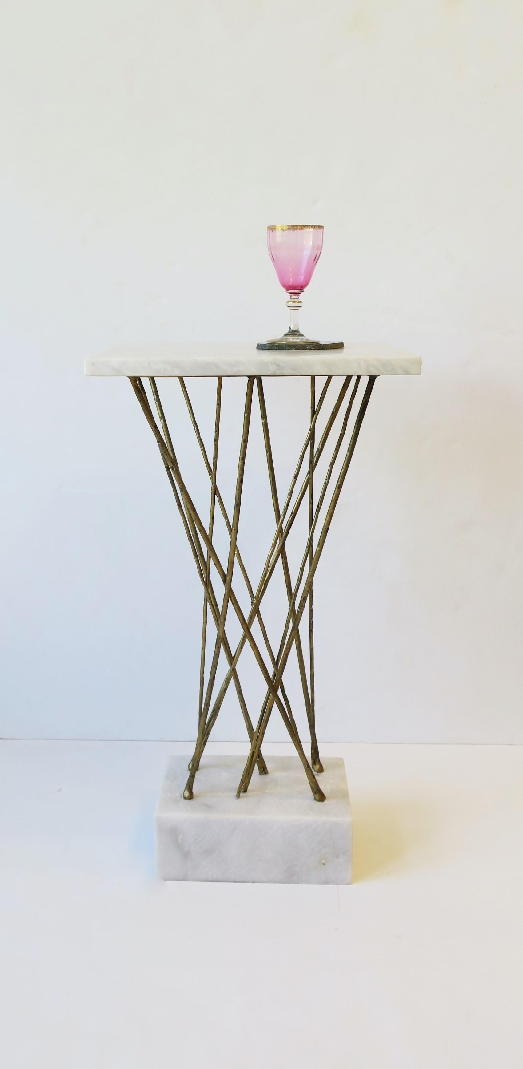 Contemporary Gold and White Marble Side or Drinks Table