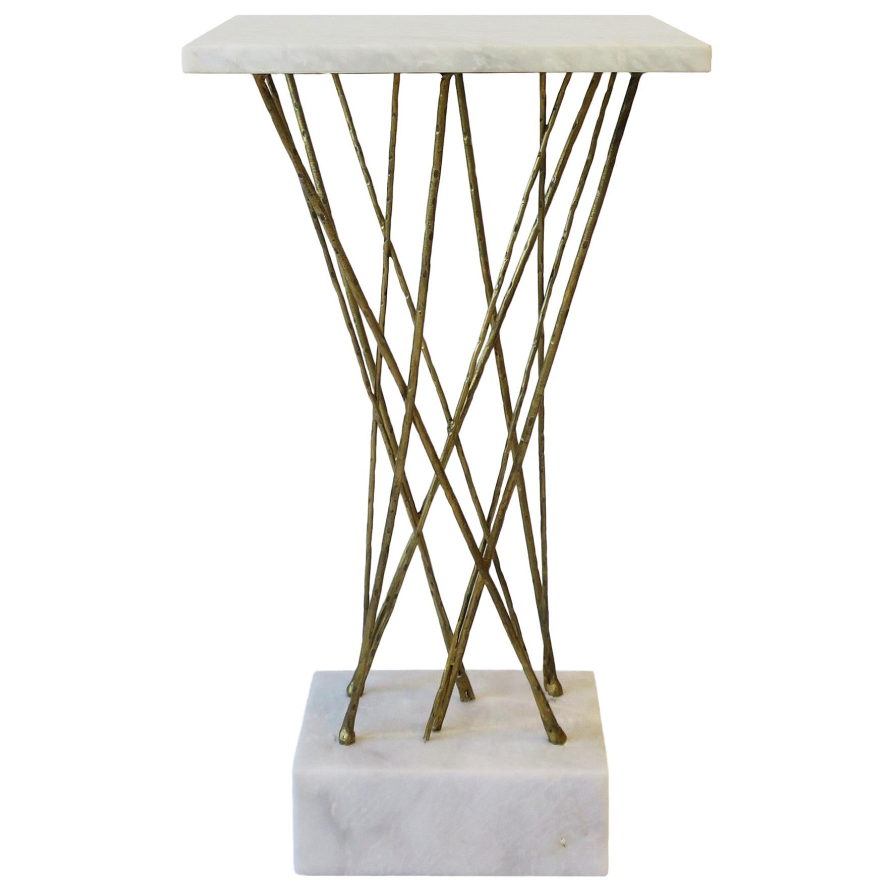 Gold and White Marble Side or Drinks Table