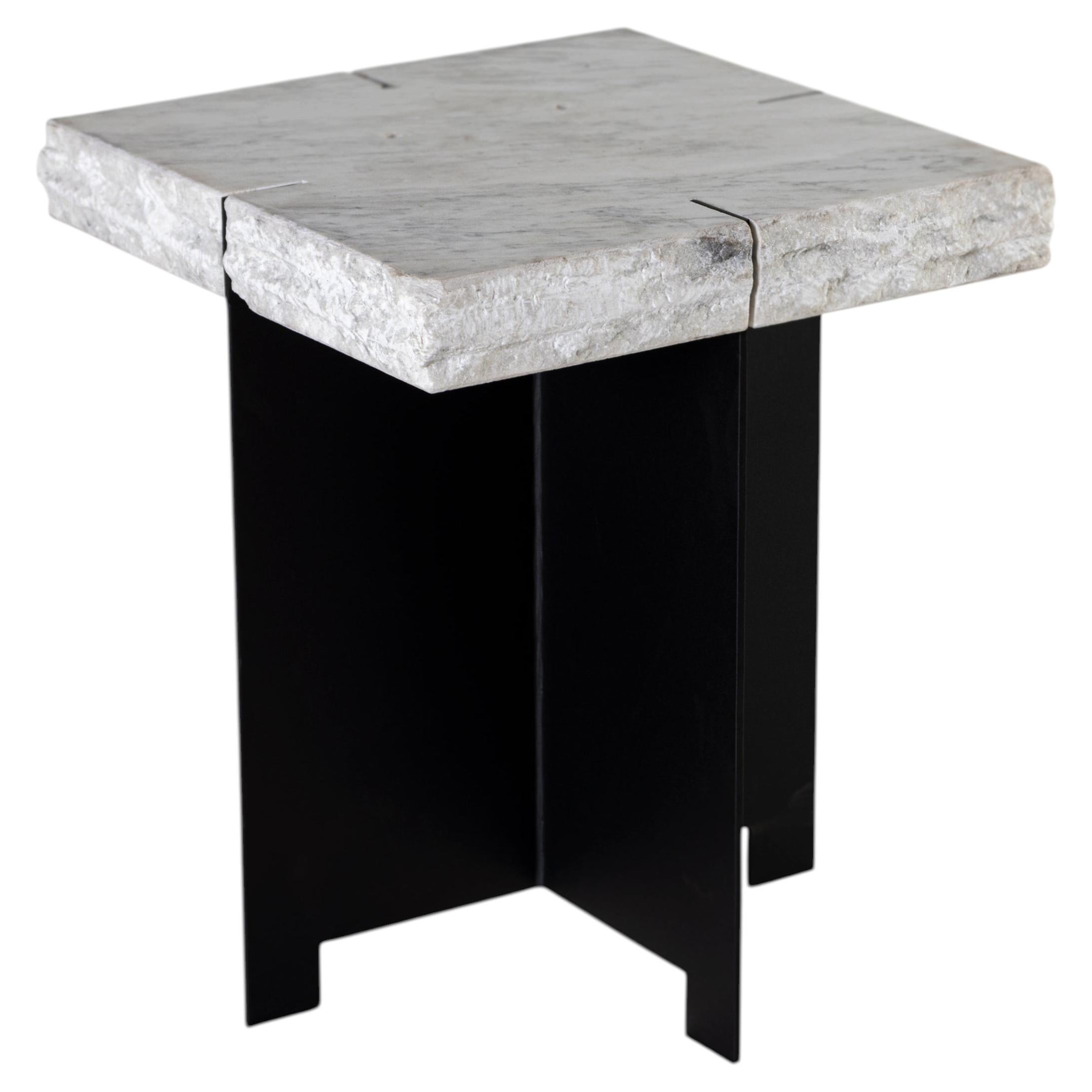 Contemporary Marble Side Table by Brendan Bass, Blackened Steel Base