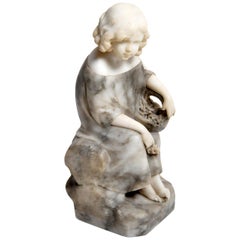 Marble Sitting Figure of a Young Girl