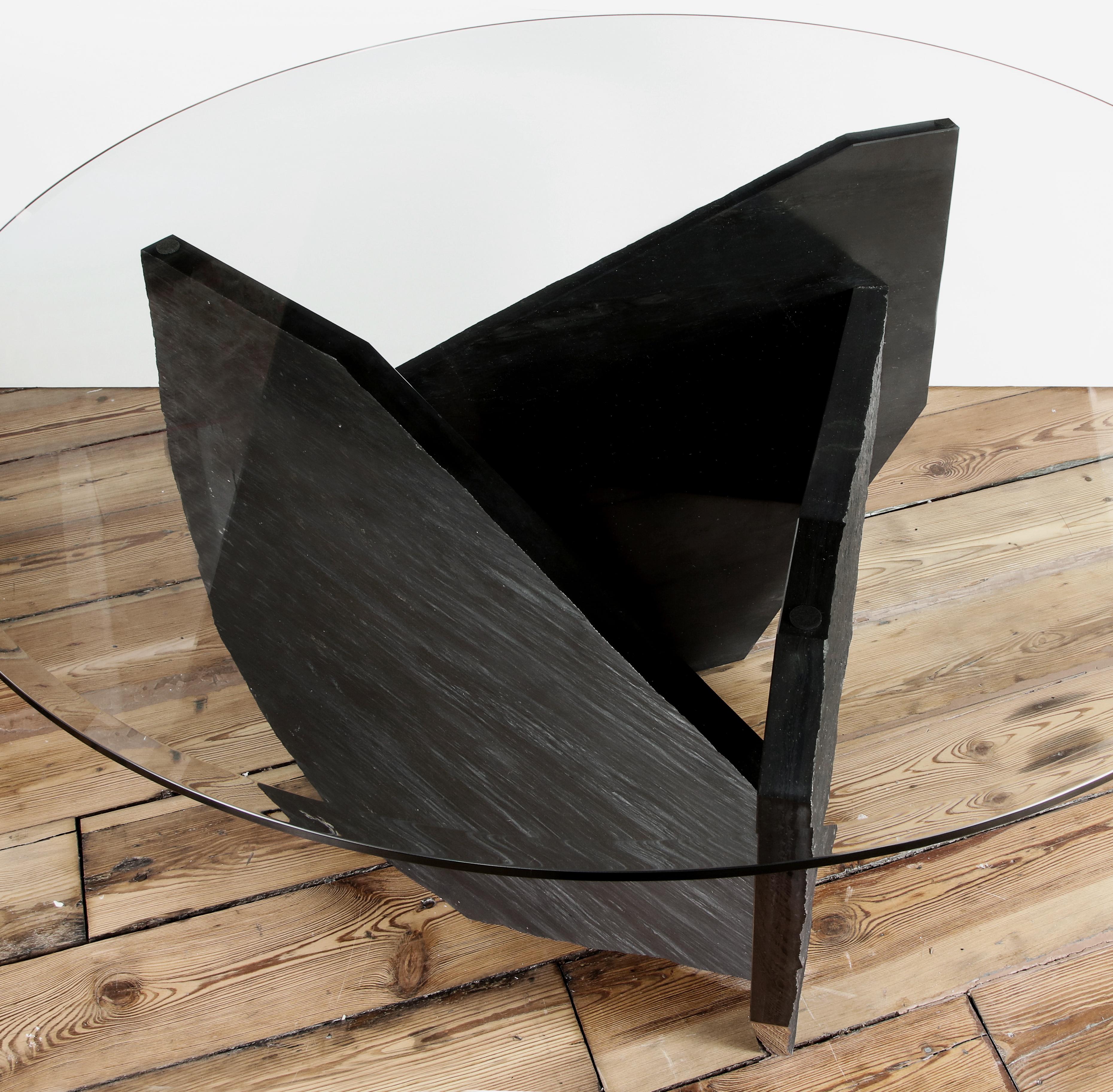 Marble Slate Dining Table Signed by Frederic Saulou For Sale 3