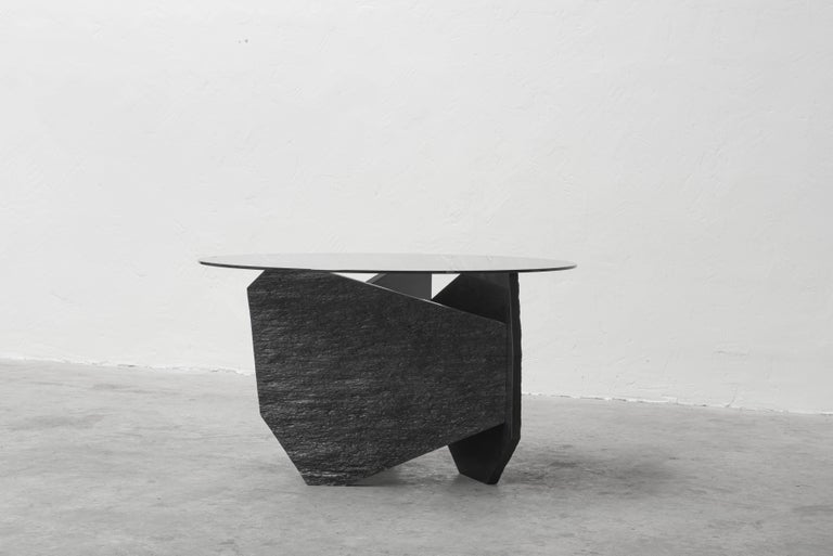 Post-Modern Marble Slate Dining Table Signed by Frederic Saulou For Sale