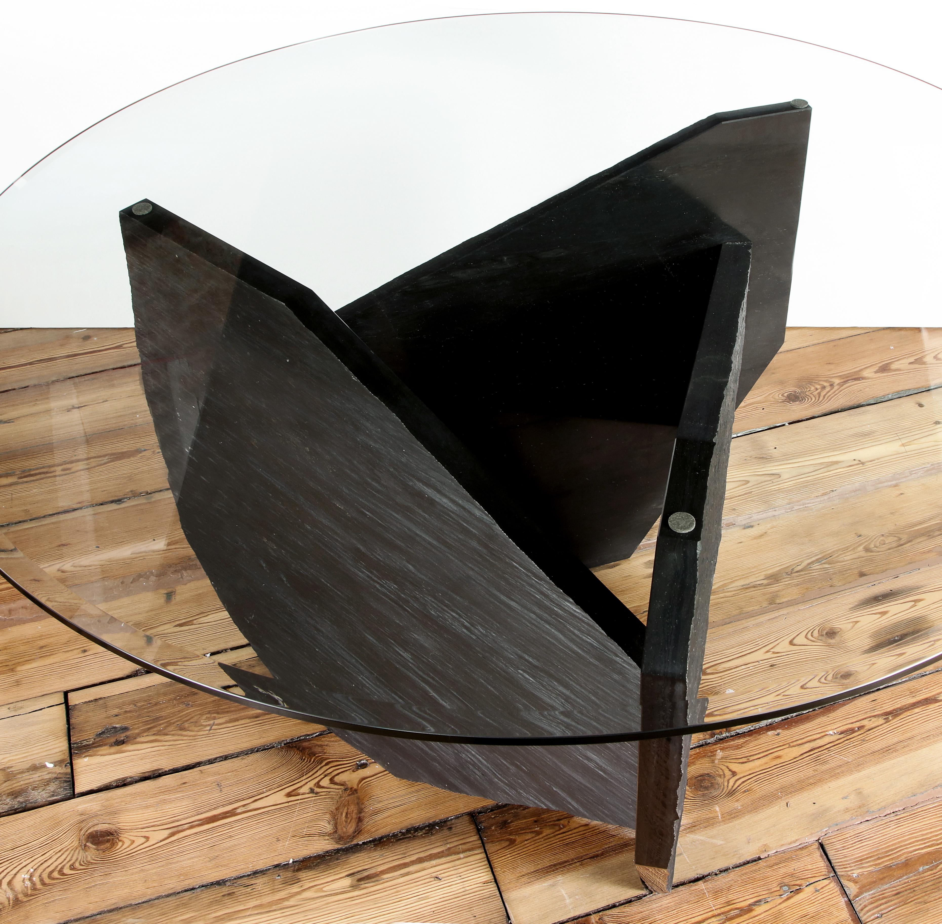 Modern Marble Slate Dining Table Signed by Frederic Saulou For Sale