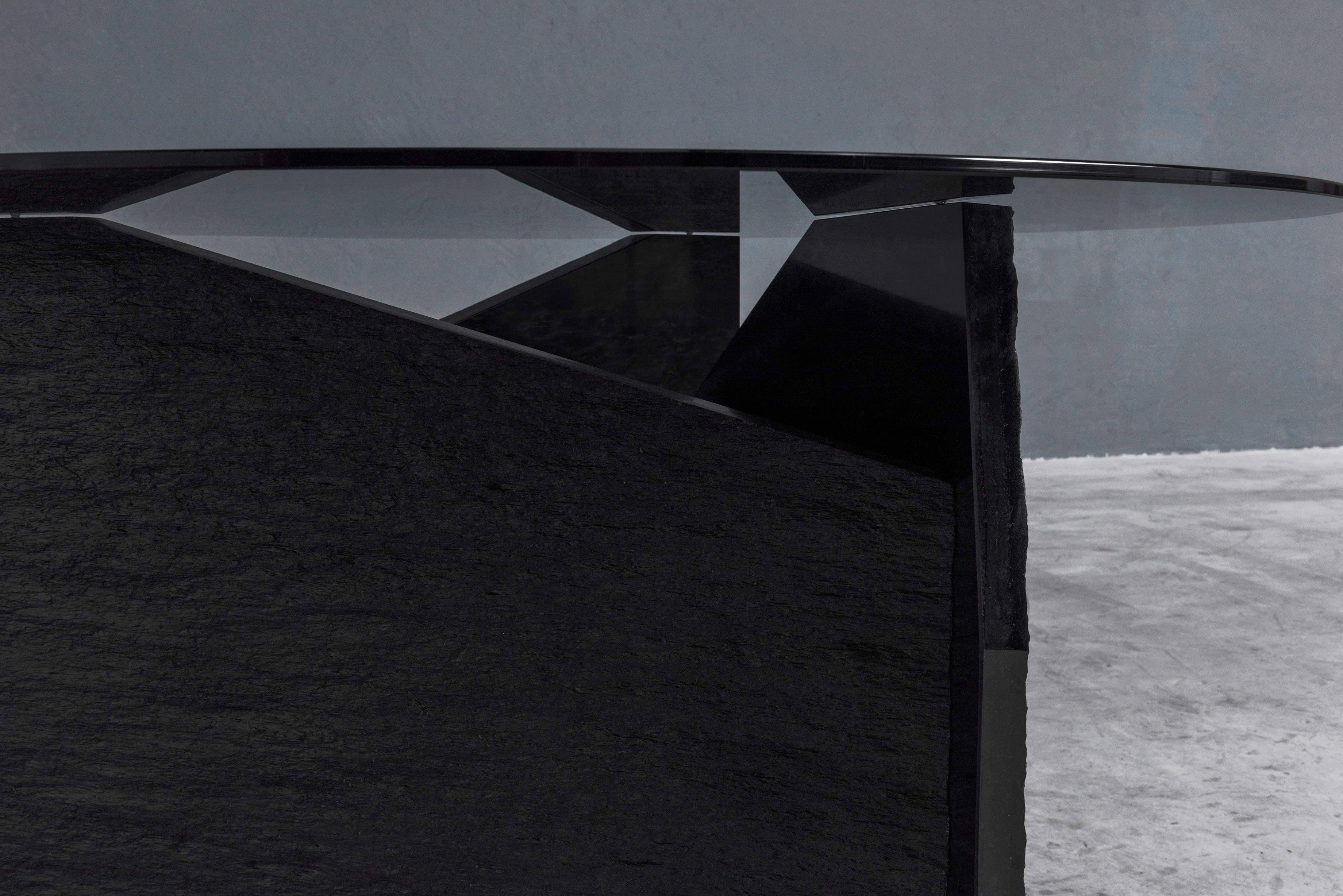 Marble Slate Dining Table Signed by Frederic Saulou In New Condition In Geneve, CH