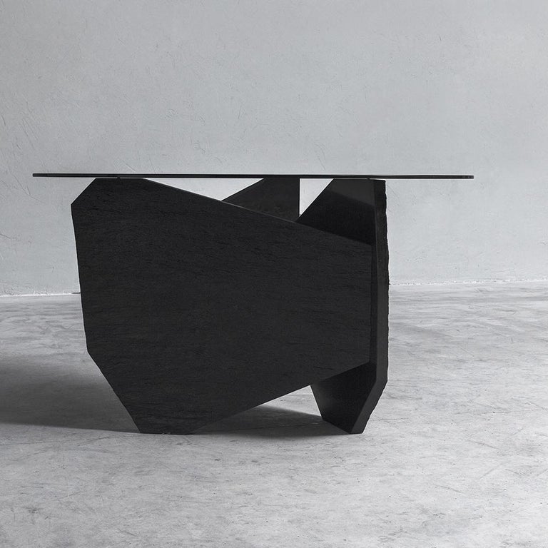 Marble Slate Dining Table Signed by Frederic Saulou In New Condition For Sale In Geneve, CH