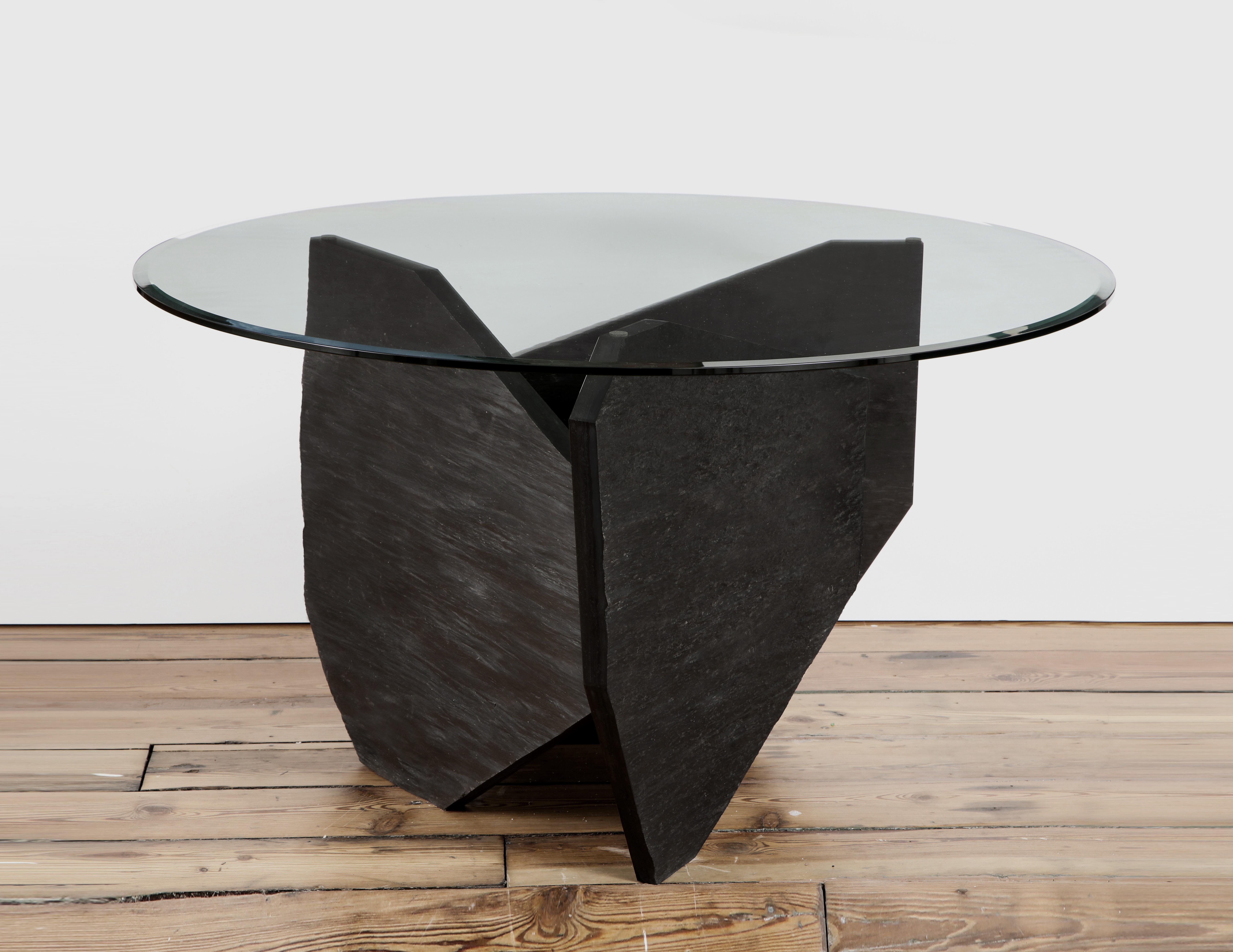 Marble Slate Dining Table Signed by Frederic Saulou For Sale 1